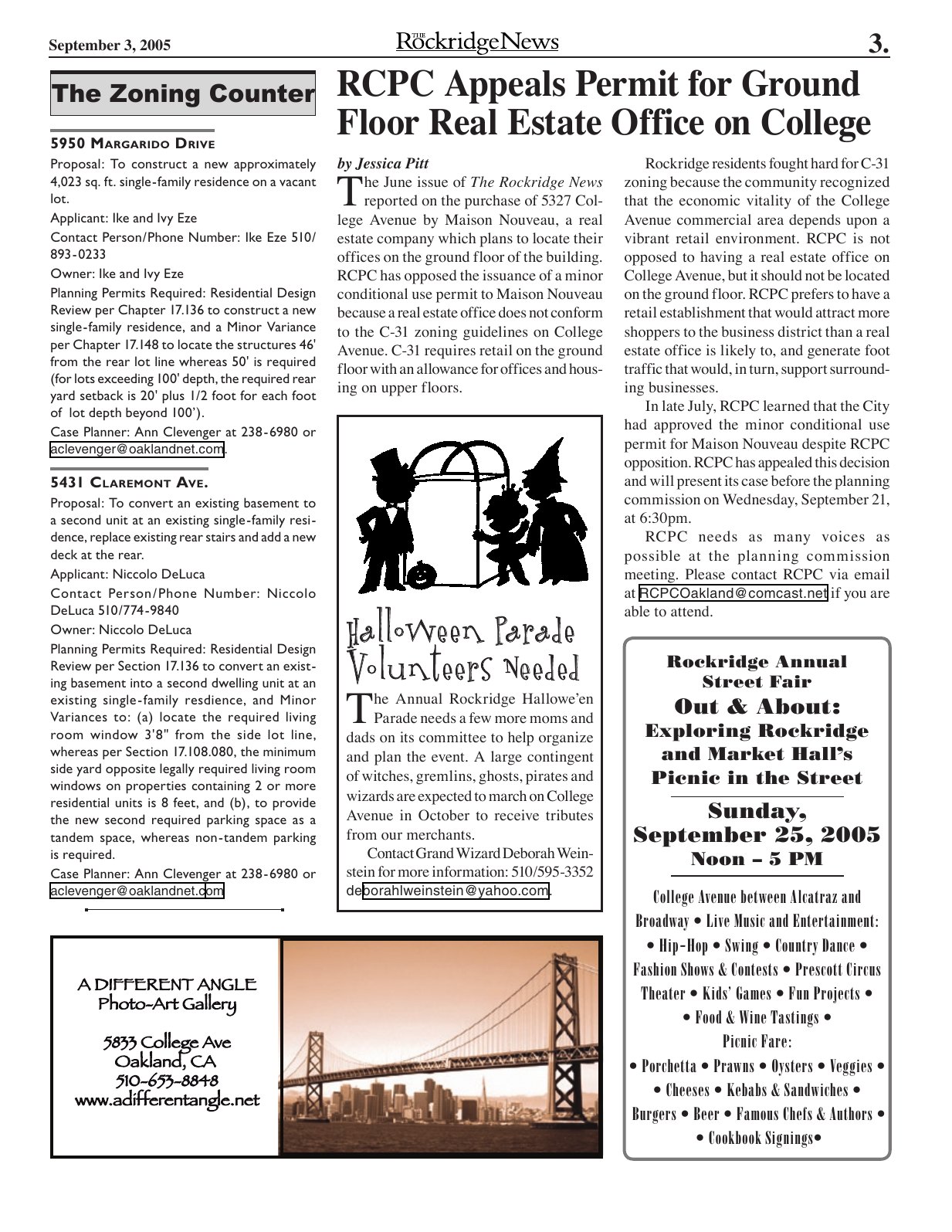 Click to zoom in The Rockridge News, September 2005, page 3