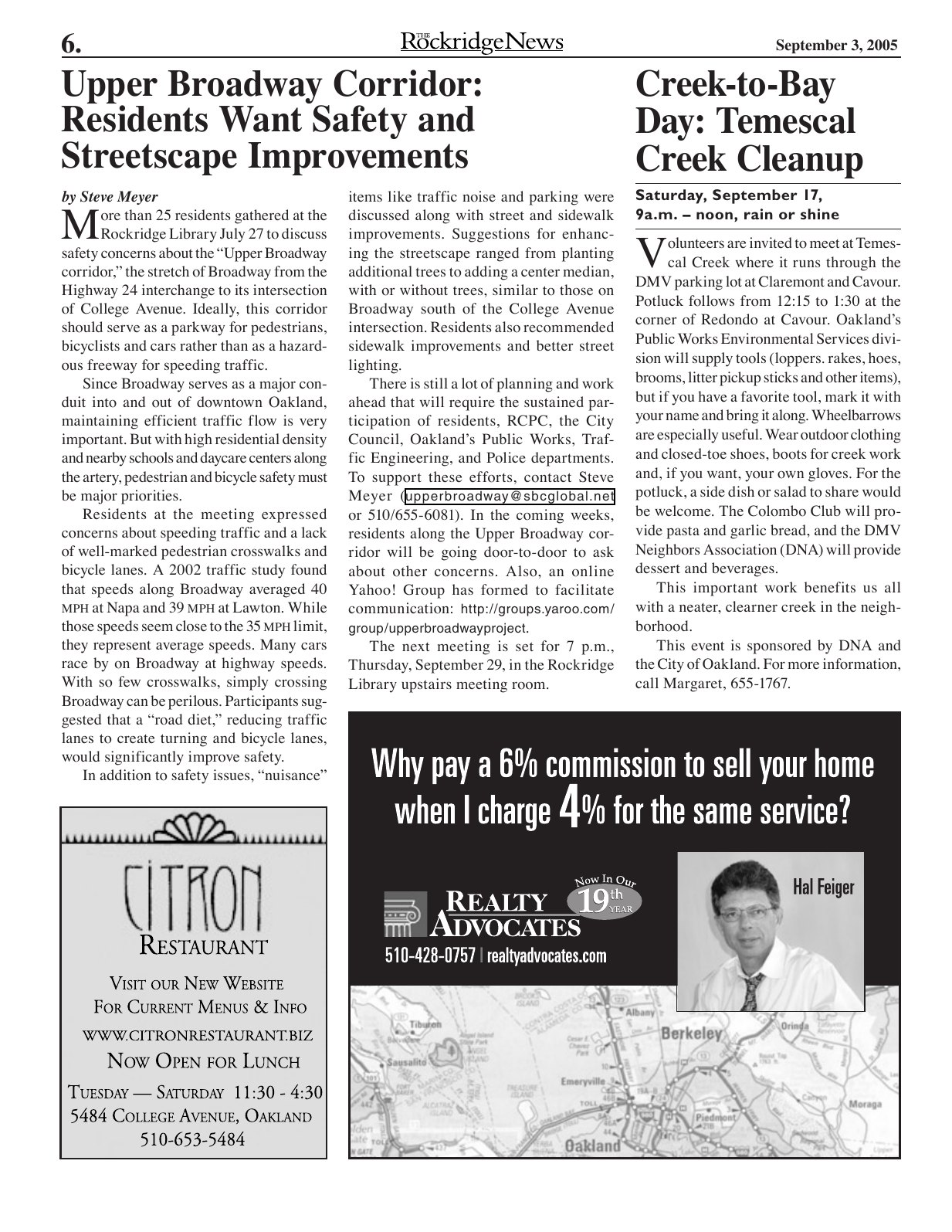 Click to zoom in The Rockridge News, September 2005, page 6