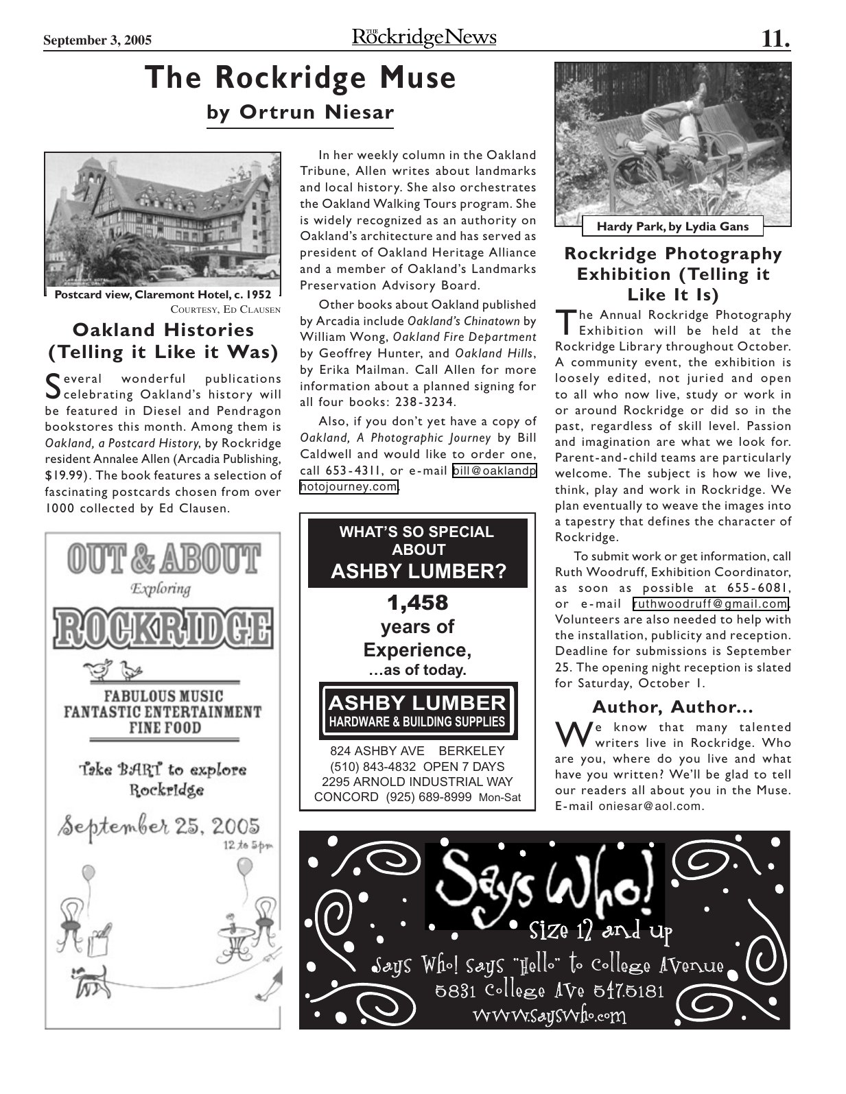 Click to zoom in The Rockridge News, September 2005, page 11