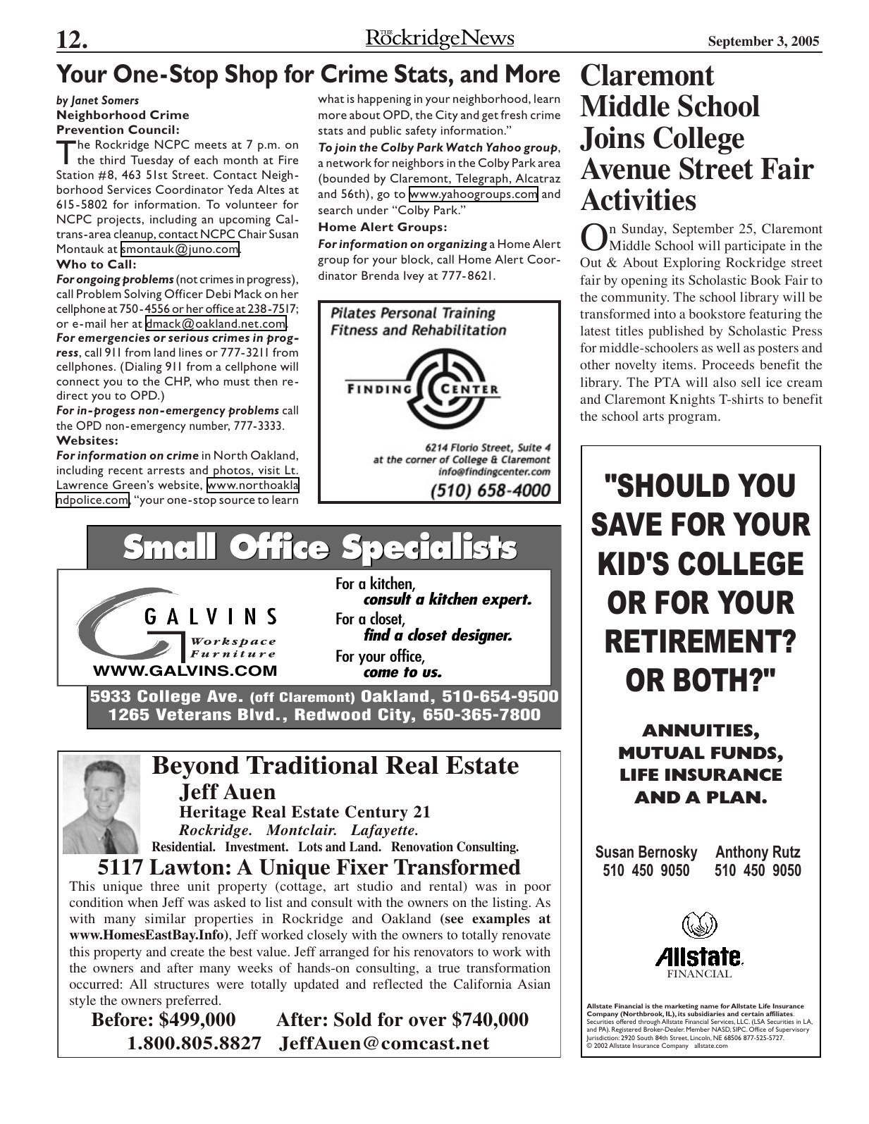 Click to zoom in The Rockridge News, September 2005, page 12