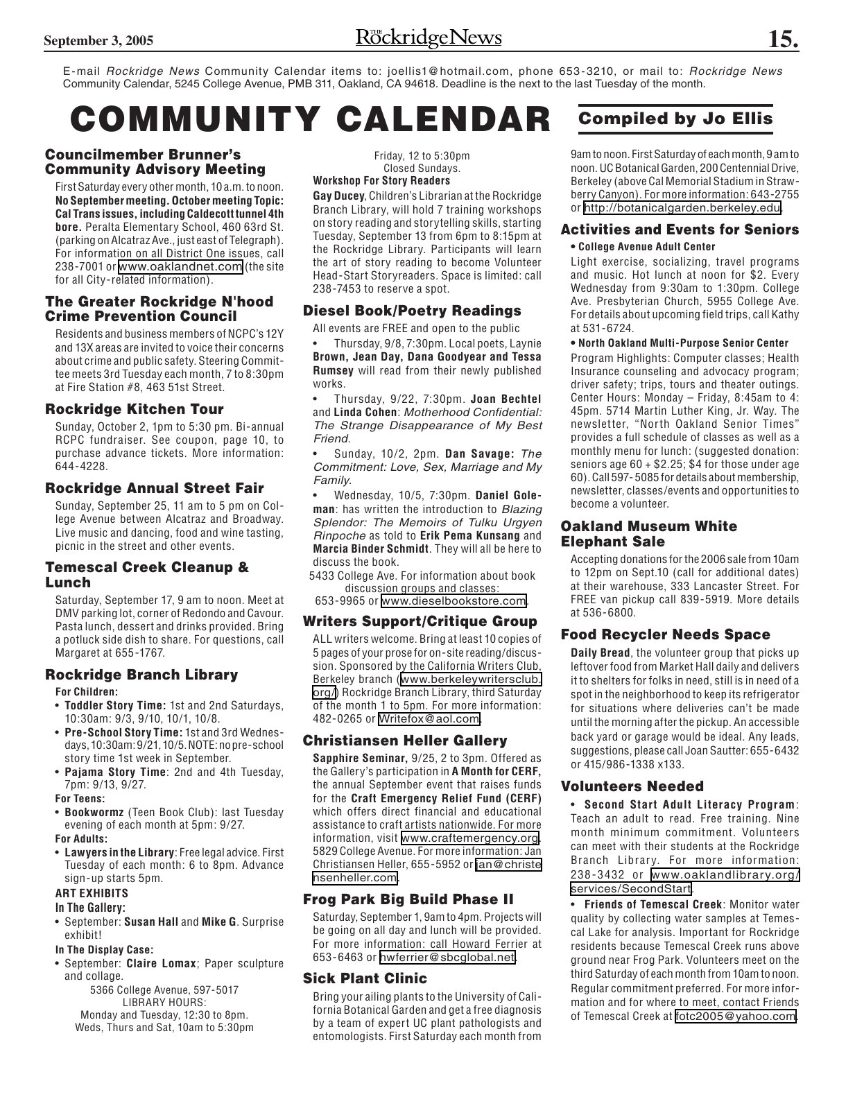 Click to zoom in The Rockridge News, September 2005, page 15