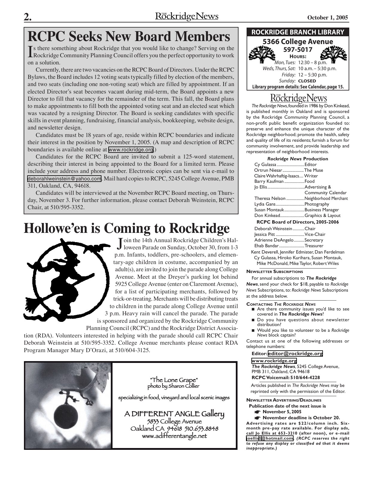 Click to zoom in The Rockridge News, October 2005, page 2