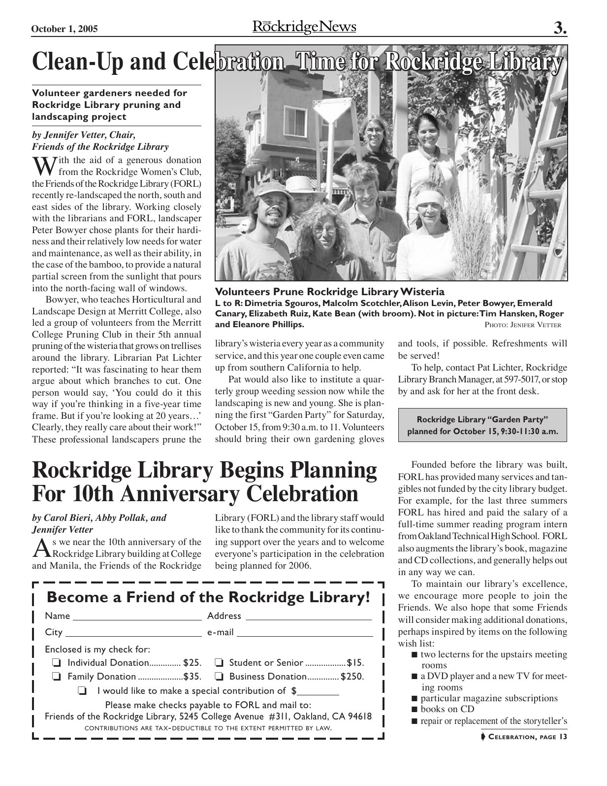 Click to zoom in The Rockridge News, October 2005, page 3