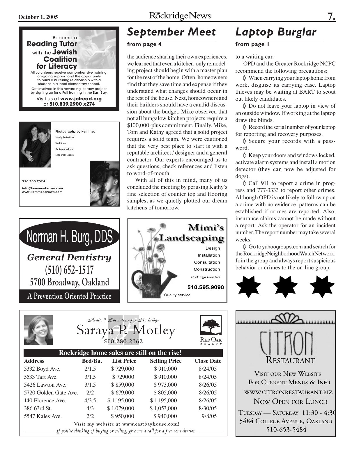 Click to zoom in The Rockridge News, October 2005, page 7
