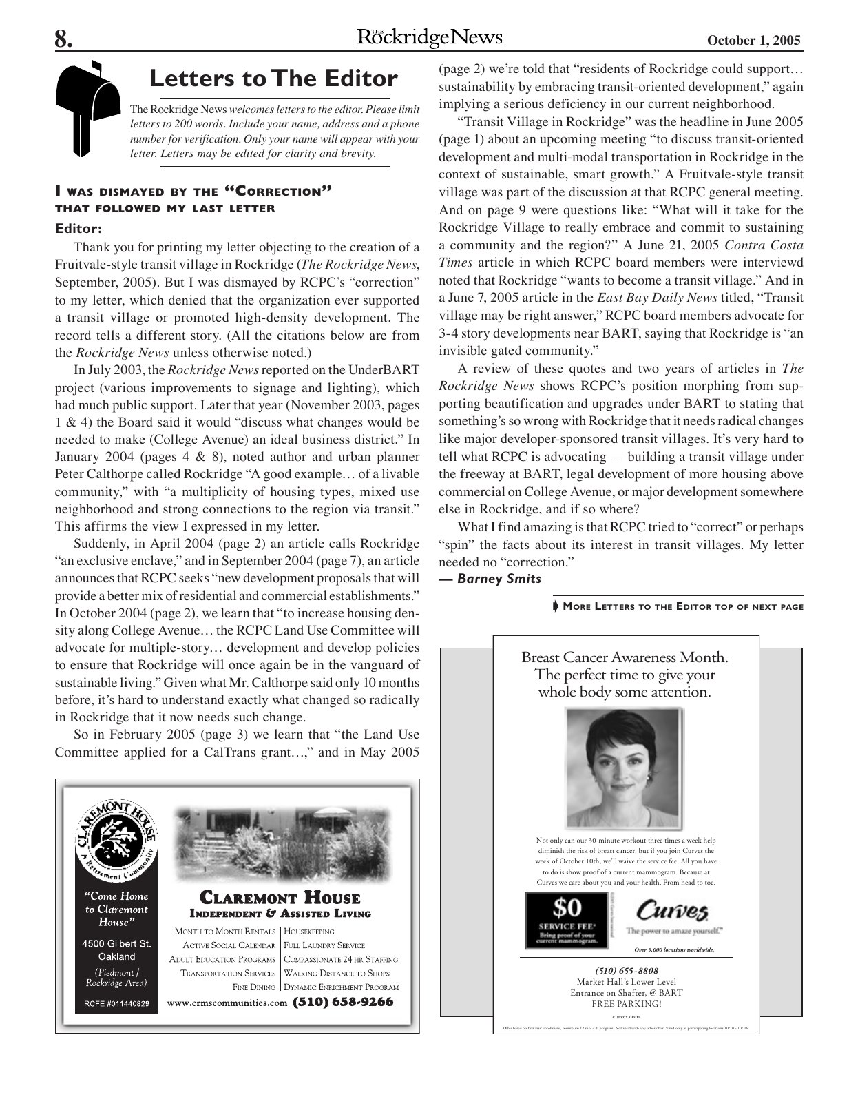 Click to zoom in The Rockridge News, October 2005, page 8