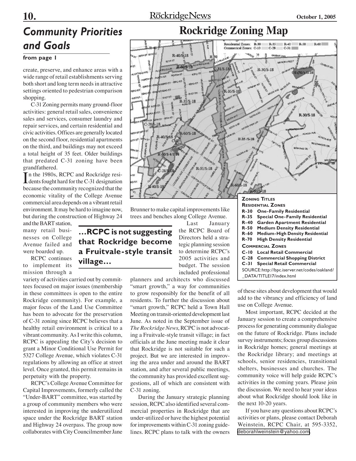 Click to zoom in The Rockridge News, October 2005, page 10