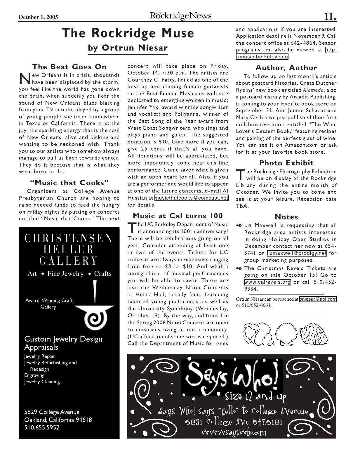 Click to zoom in The Rockridge News, October 2005, page 11