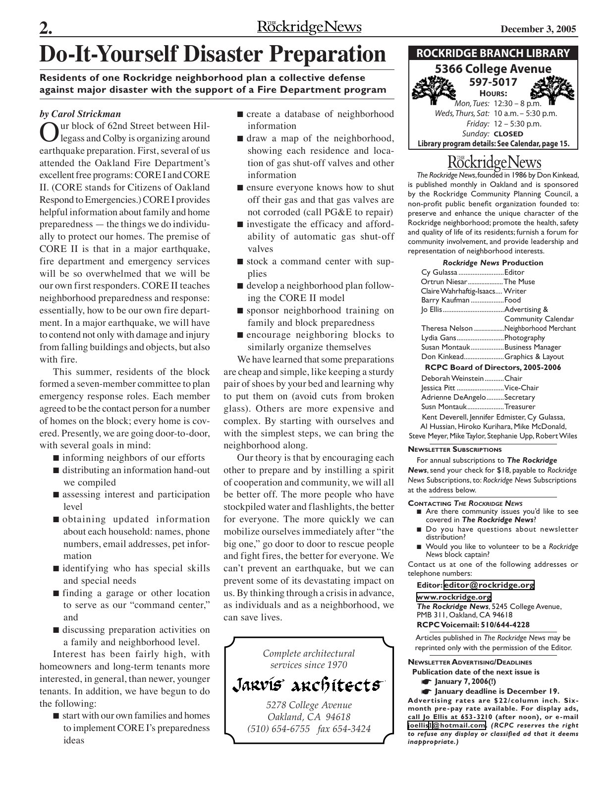 Click to zoom in The Rockridge News, December 2005, page 2