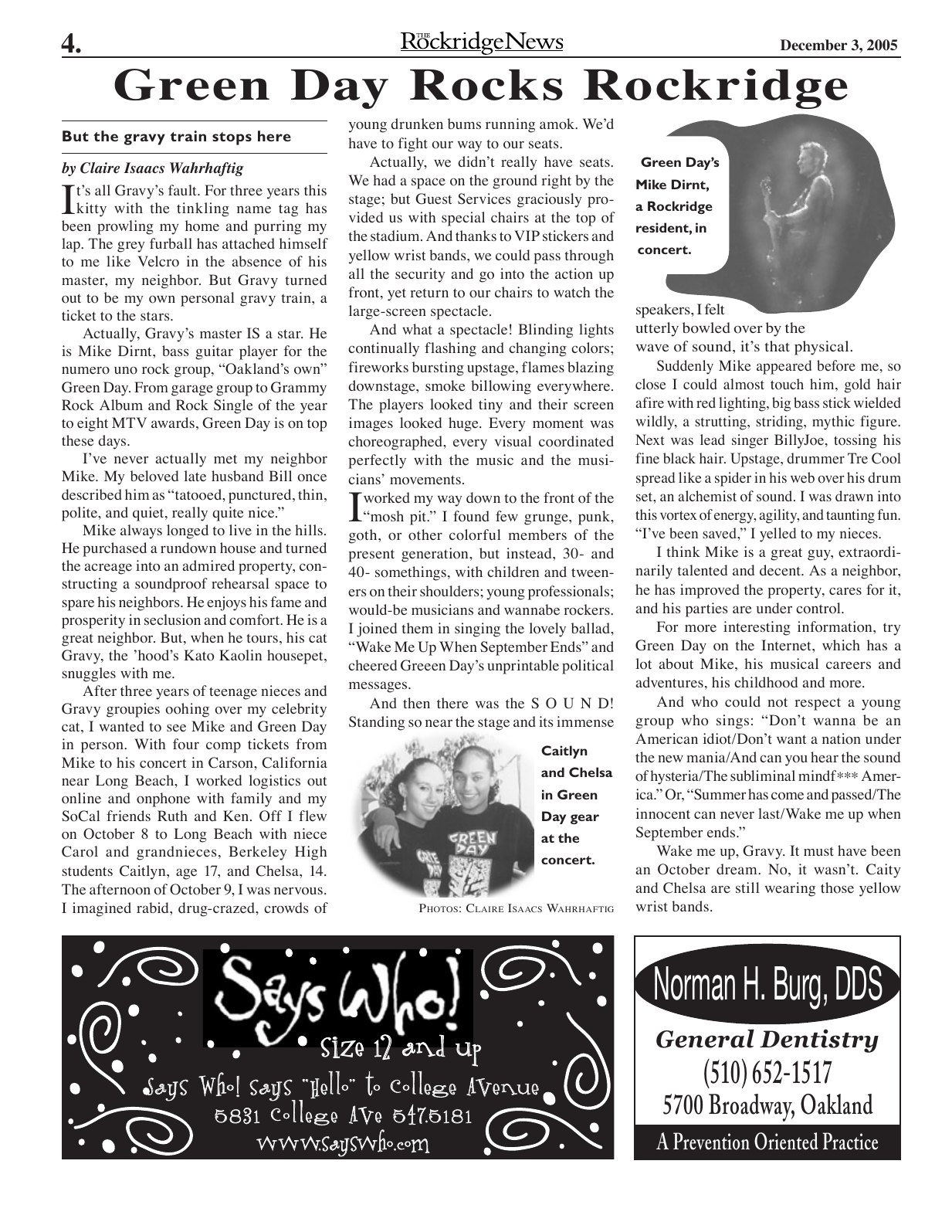Click to zoom in The Rockridge News, December 2005, page 4