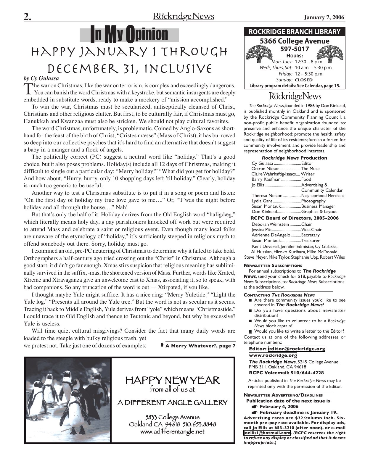 The Rockridge News, January 2006, page 2