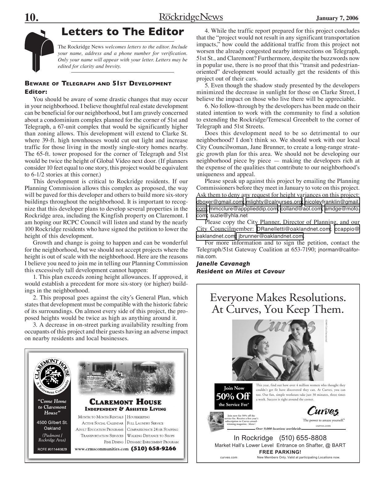 Click to zoom in The Rockridge News, January 2006, page 10