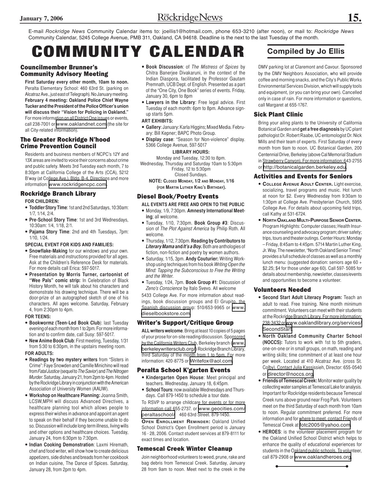Click to zoom in The Rockridge News, January 2006, page 15