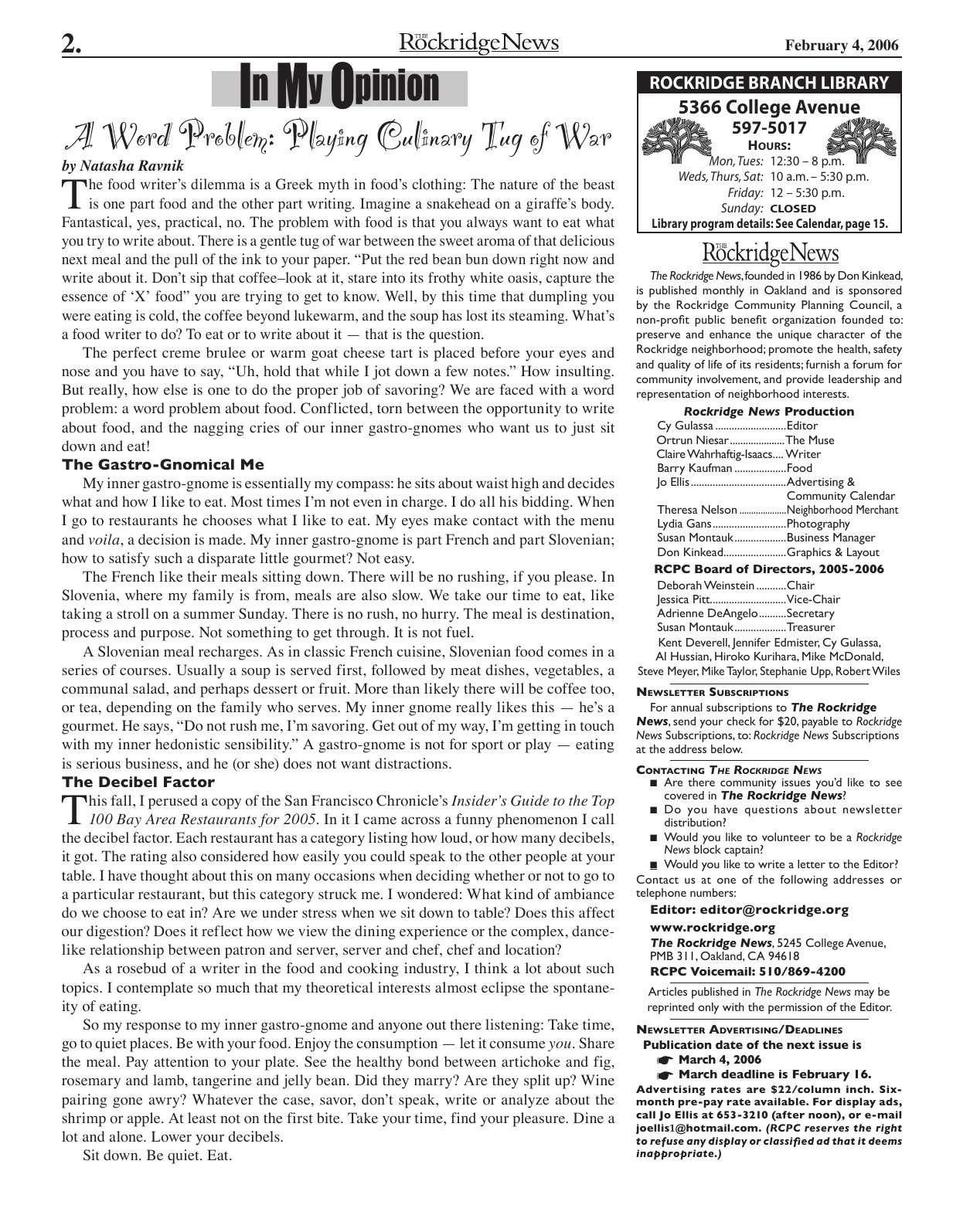 Click to zoom in The Rockridge News, February 2006, page 2