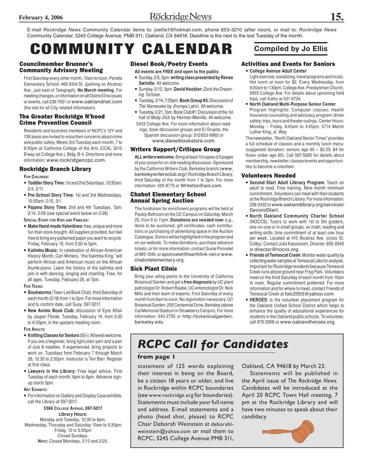 Click to zoom in The Rockridge News, February 2006, page 15