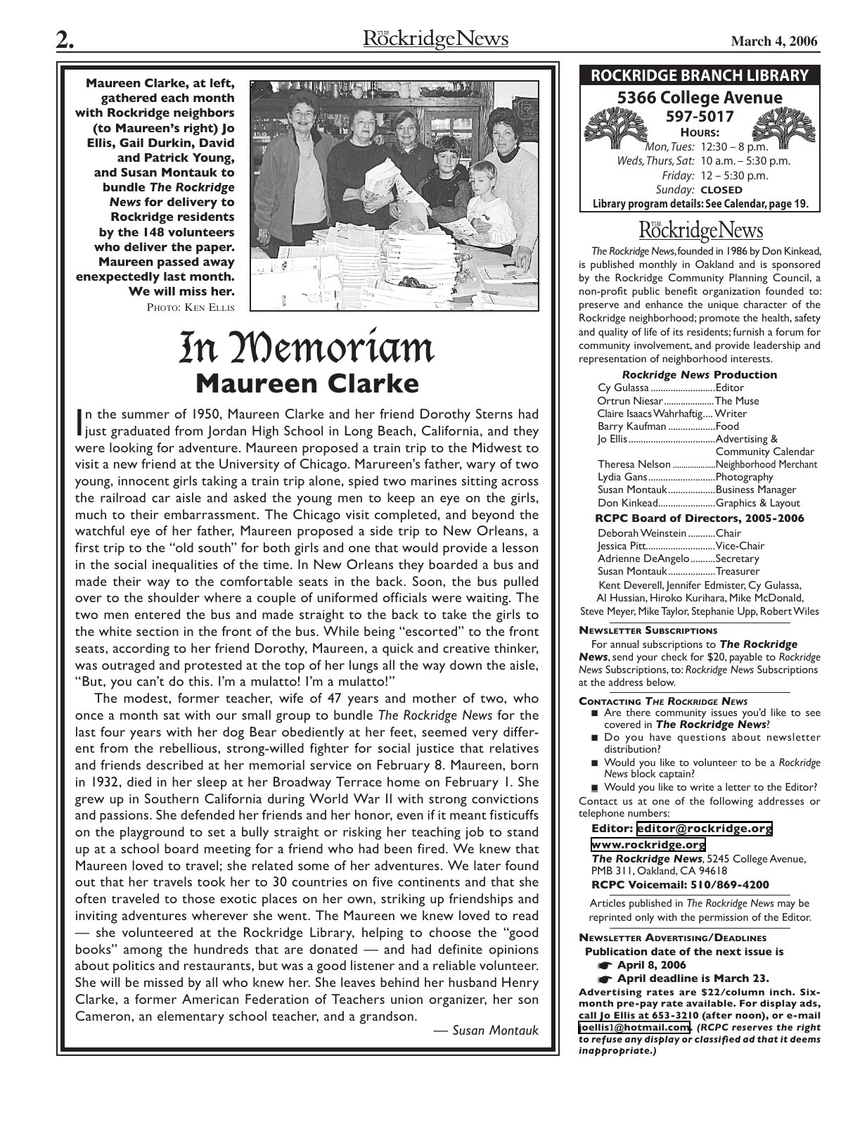 Click to zoom in The Rockridge News, March 2006, page 2