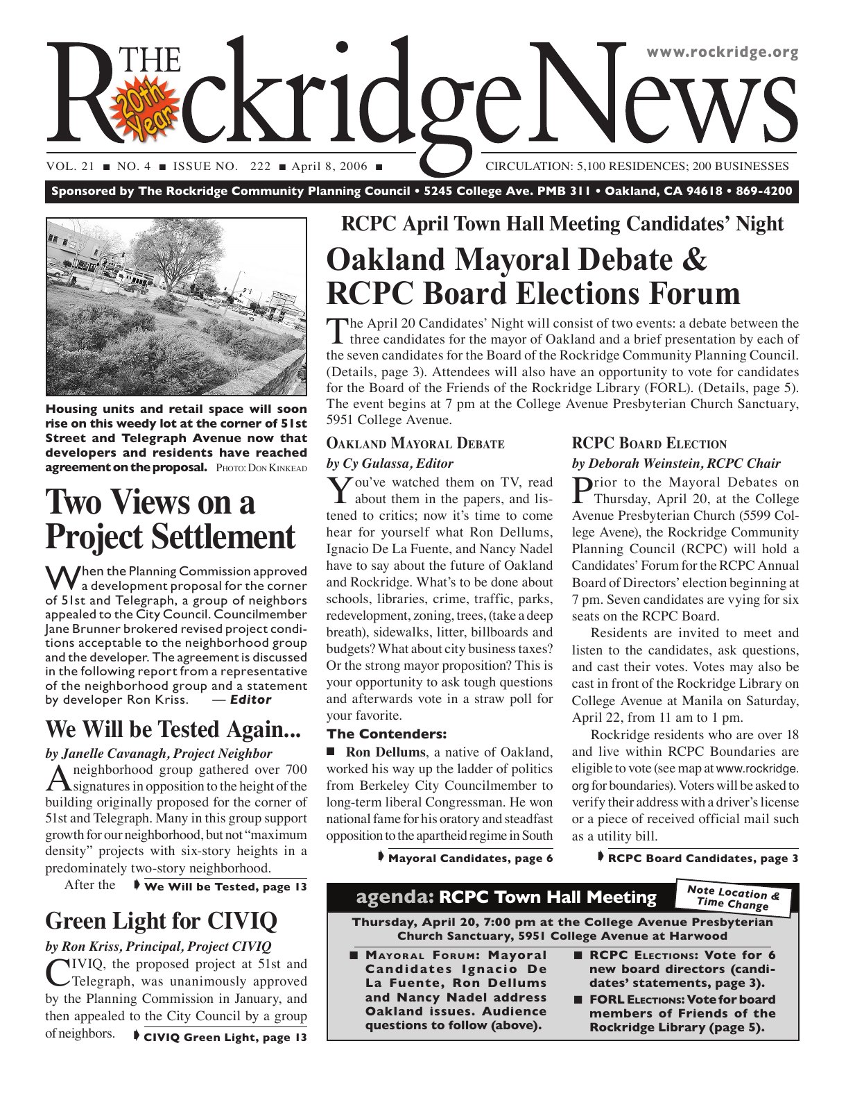 Click to zoom in The Rockridge News, April 2006, page 1
