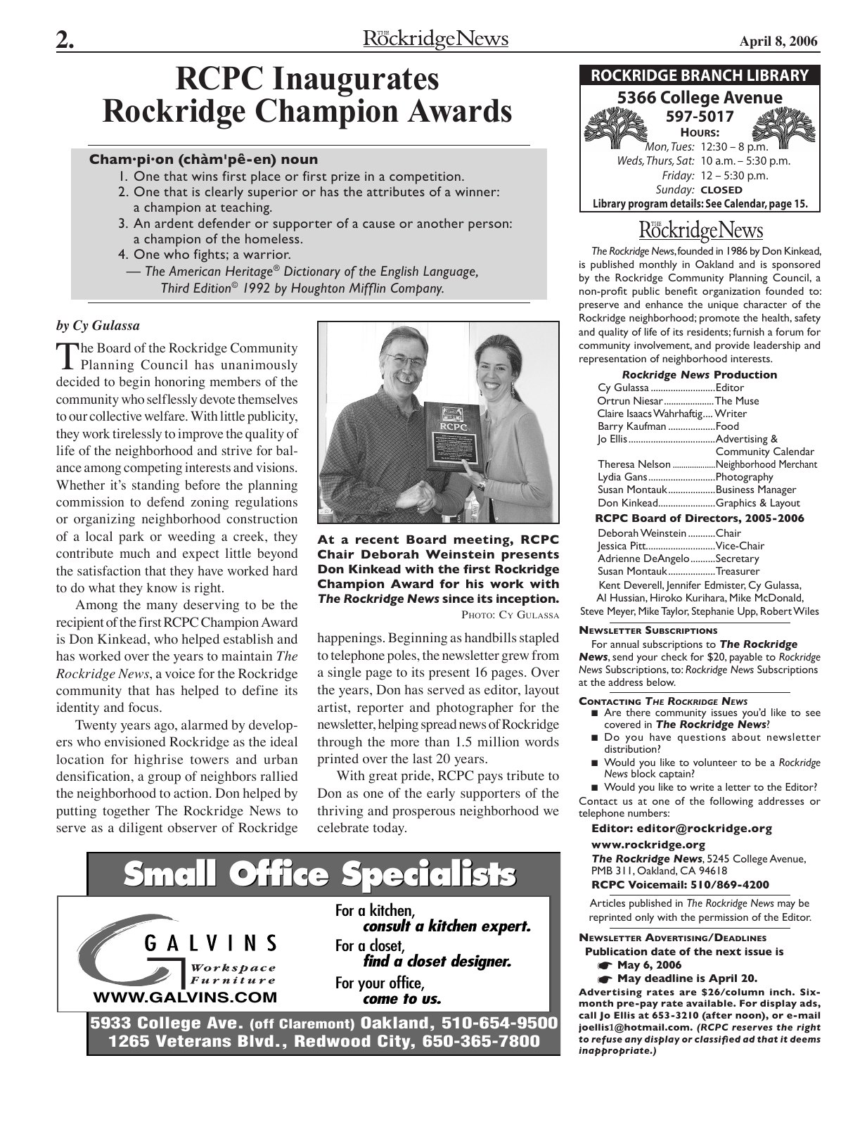 Click to zoom in The Rockridge News, April 2006, page 2