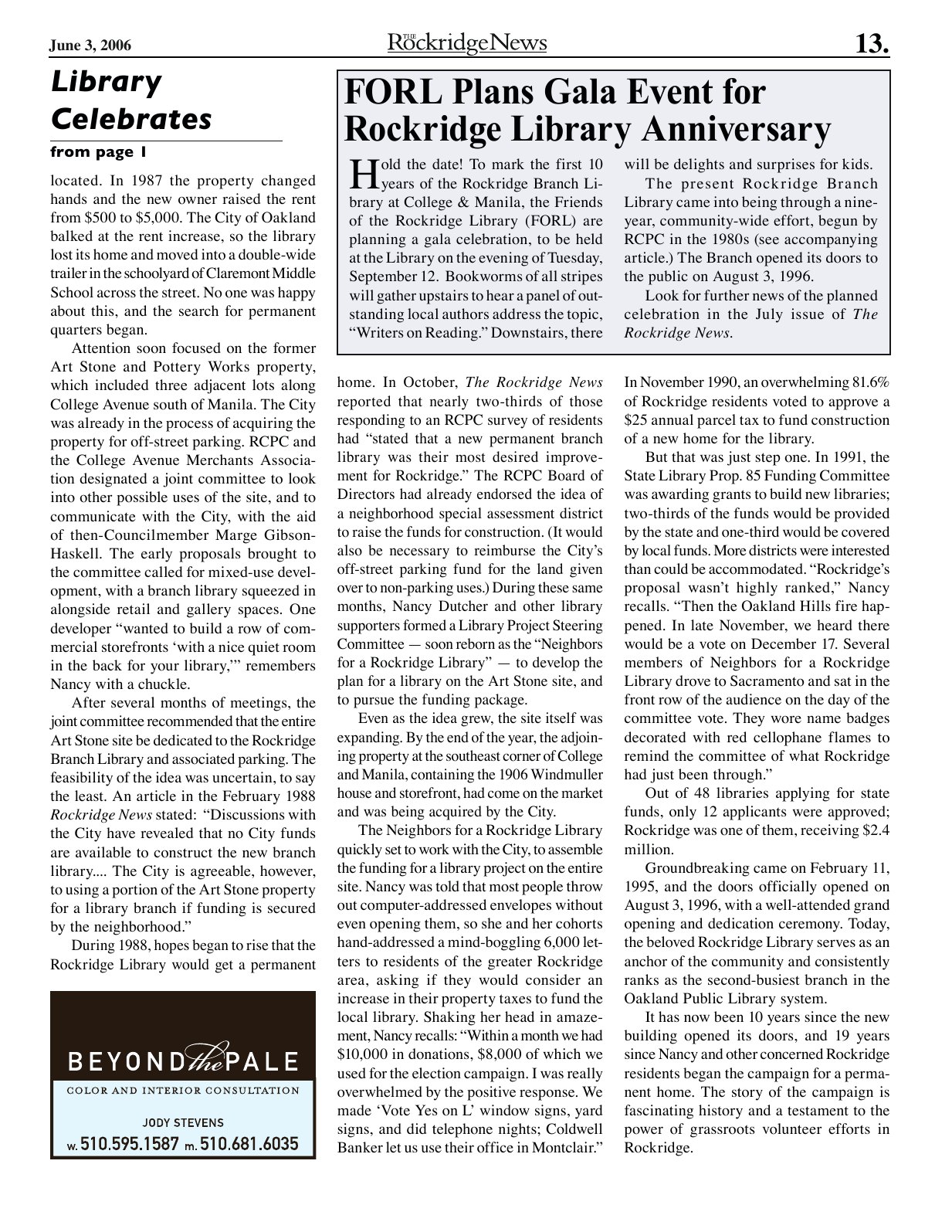 Click to zoom in The Rockridge News, June 2006, page 13