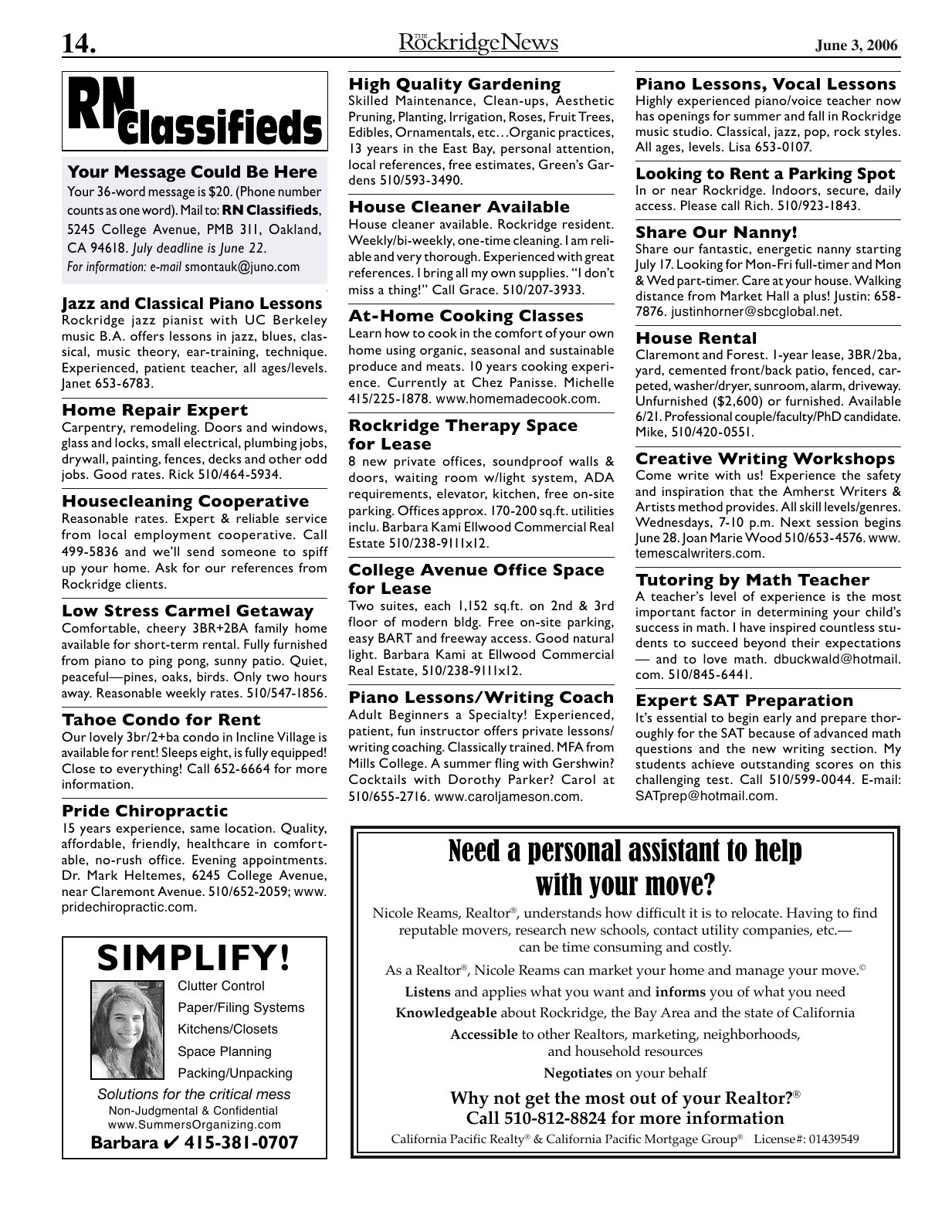 Click to zoom in The Rockridge News, June 2006, page 14
