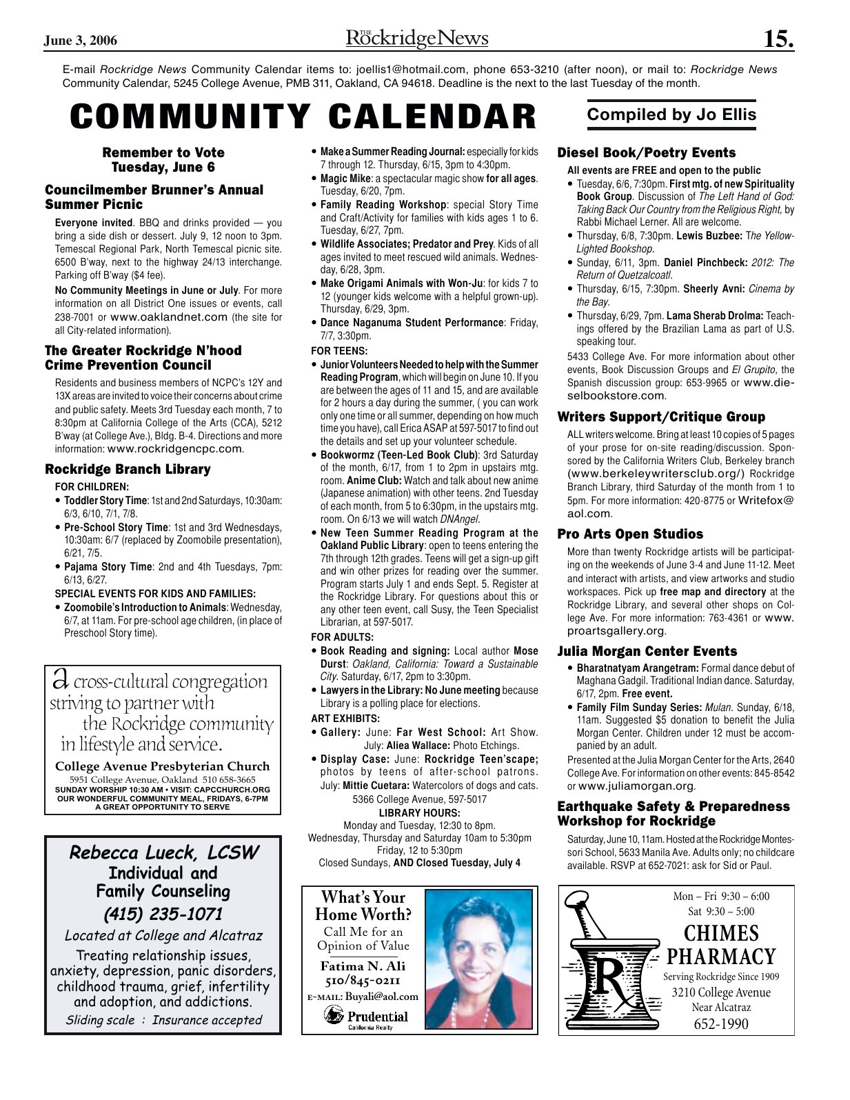 Click to zoom in The Rockridge News, June 2006, page 15