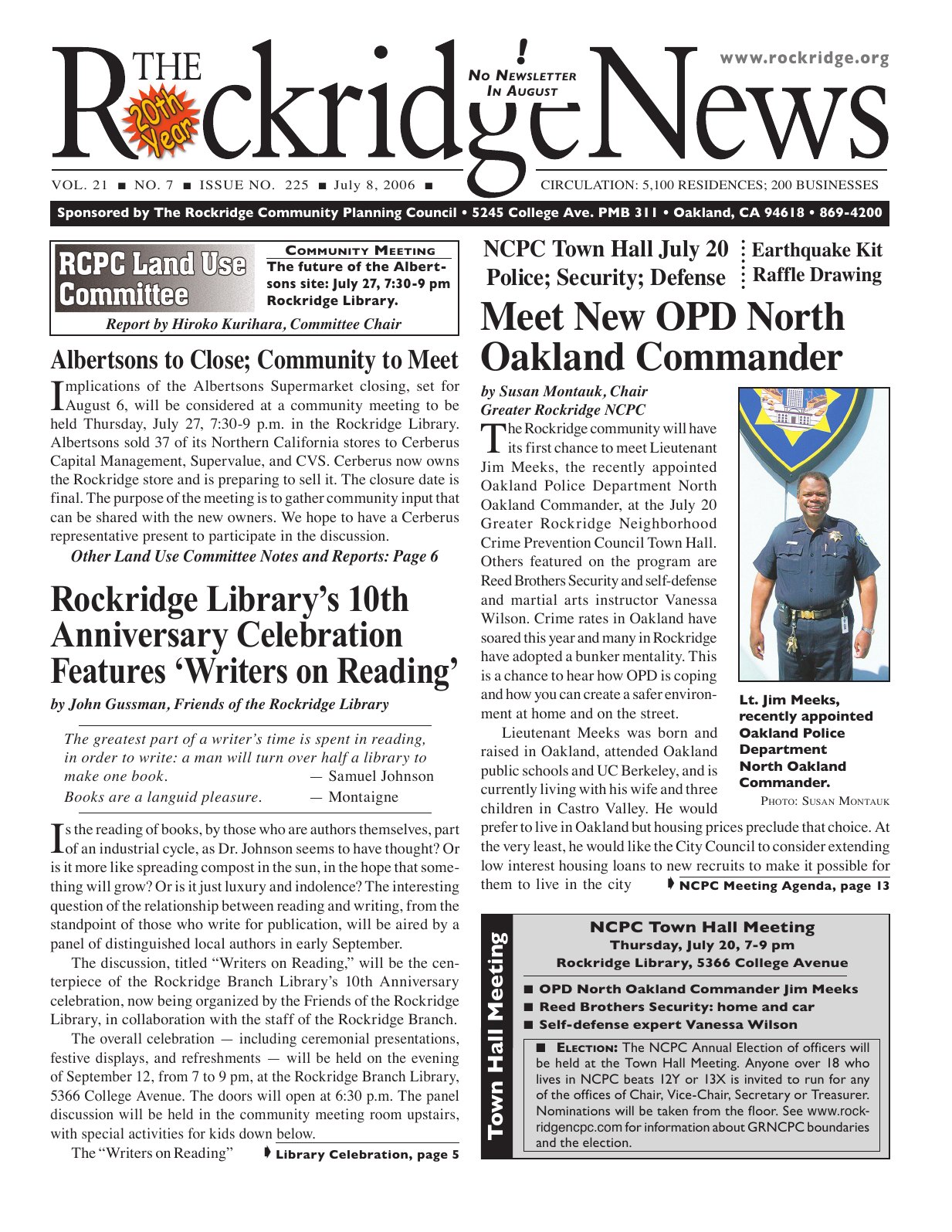Click to zoom in The Rockridge News, July 2006, page 1