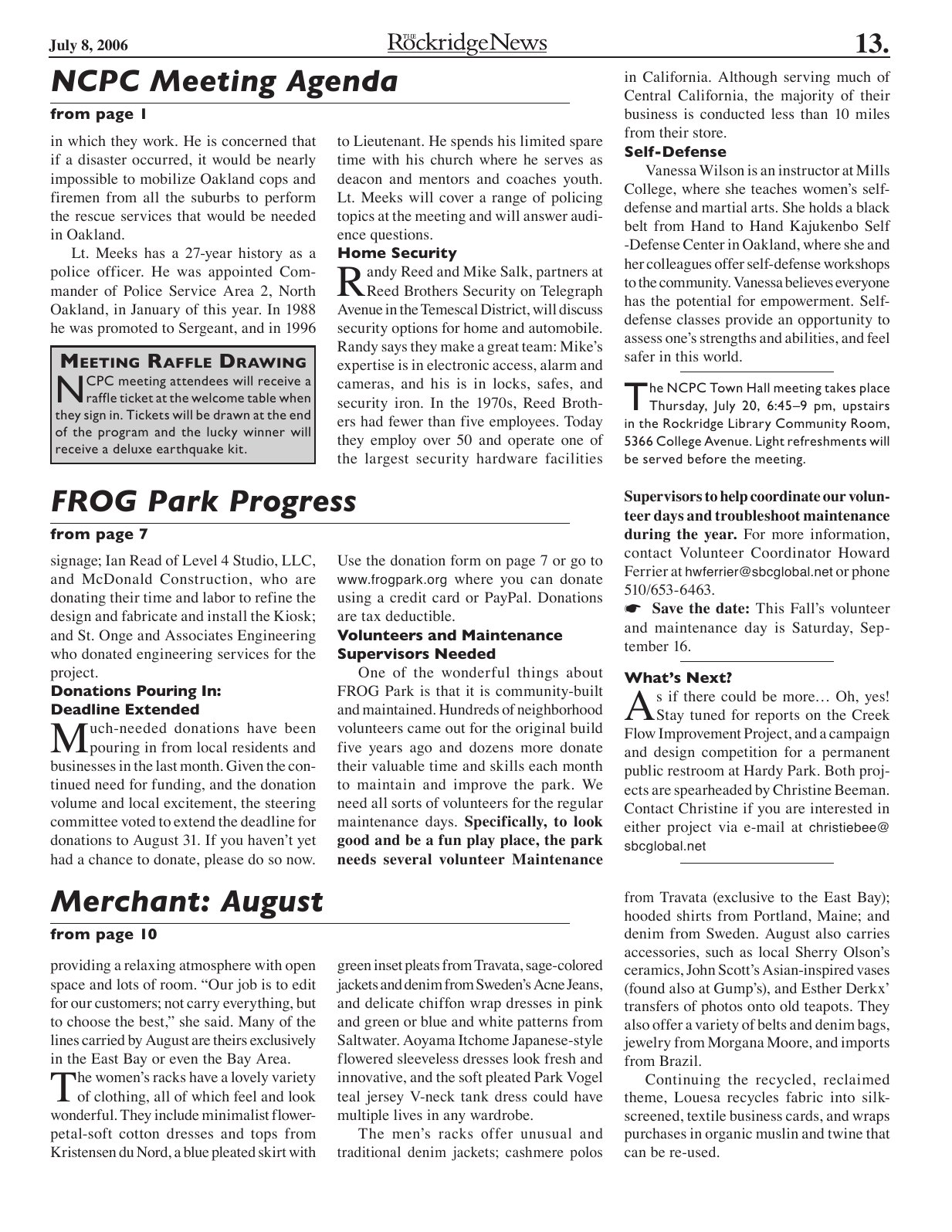 Click to zoom in The Rockridge News, July 2006, page 13