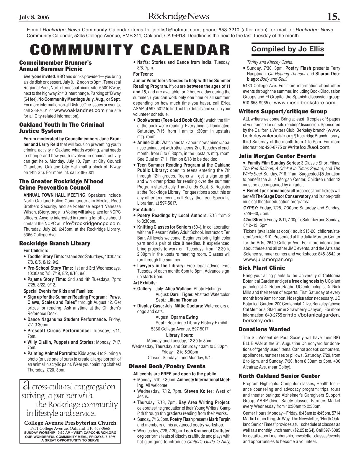 Click to zoom in The Rockridge News, July 2006, page 15