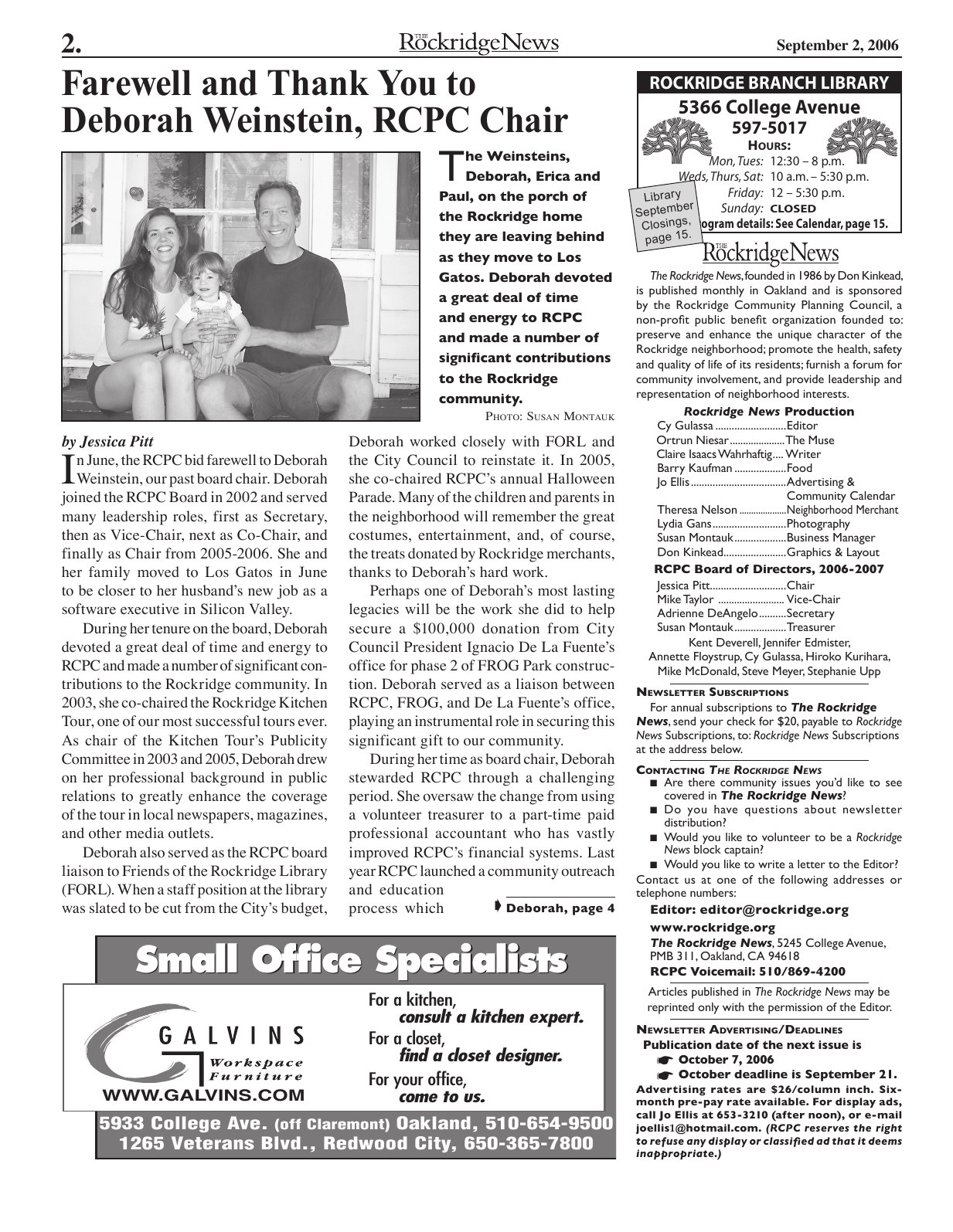Click to zoom in The Rockridge News, September 2006, page 2
