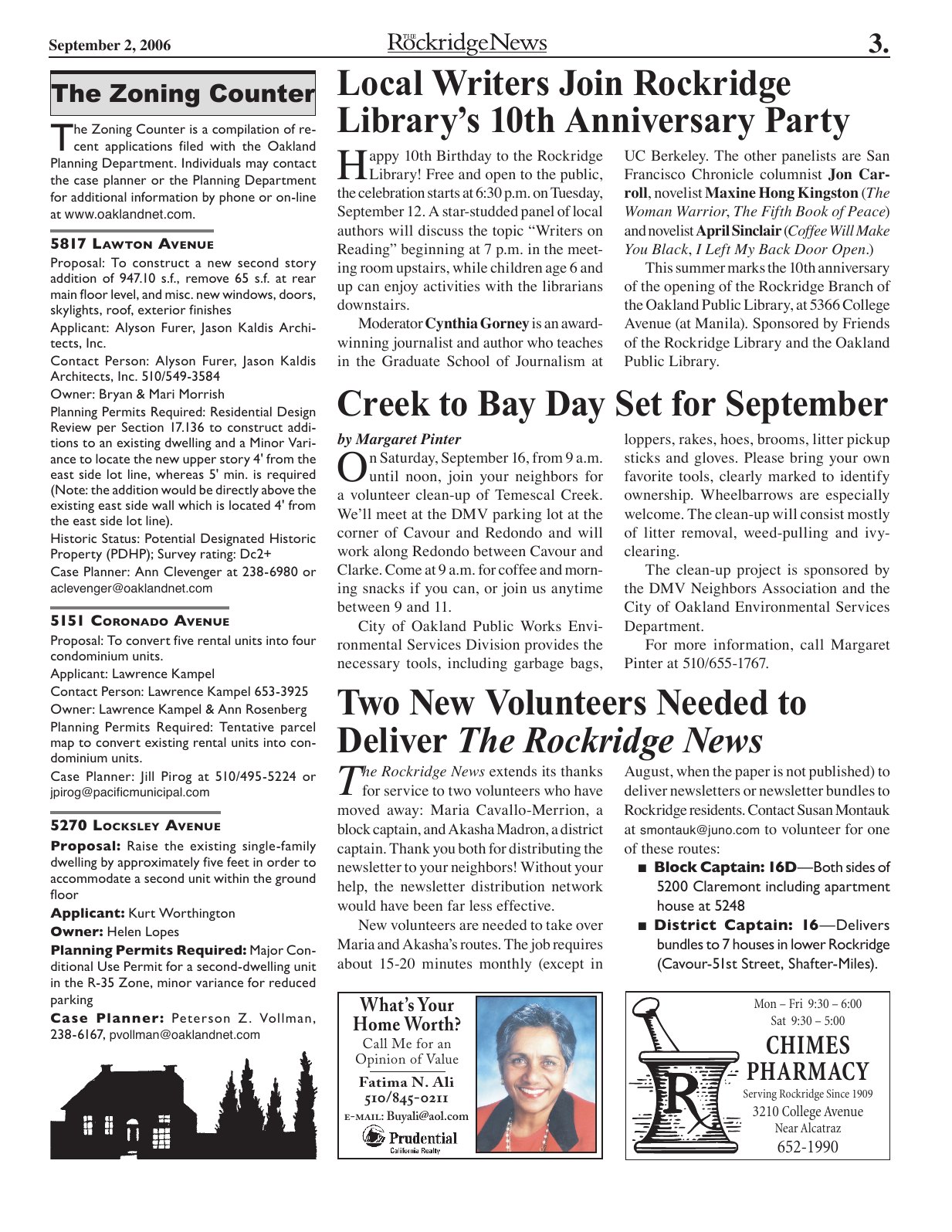Click to zoom in The Rockridge News, September 2006, page 3