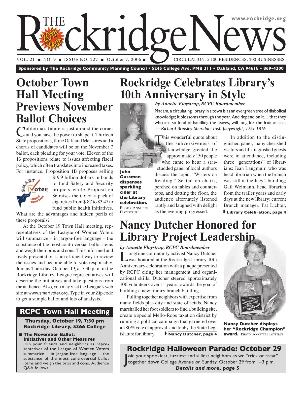 Click to zoom in The Rockridge News, October 2006, page 1