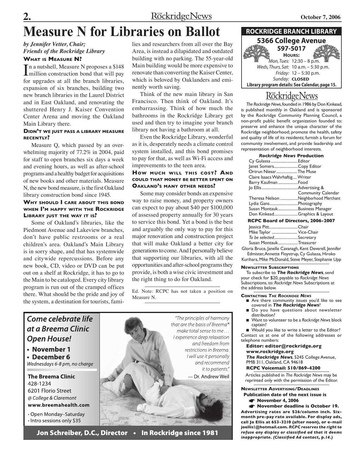 Click to zoom in The Rockridge News, October 2006, page 2