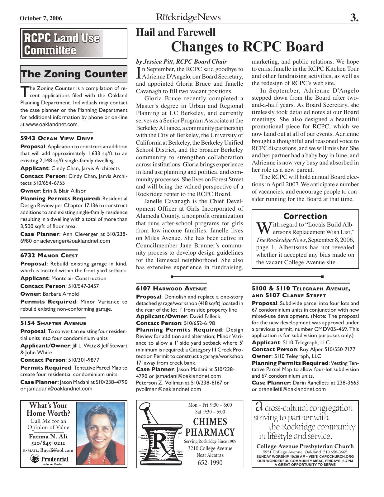 Click to zoom in The Rockridge News, October 2006, page 3