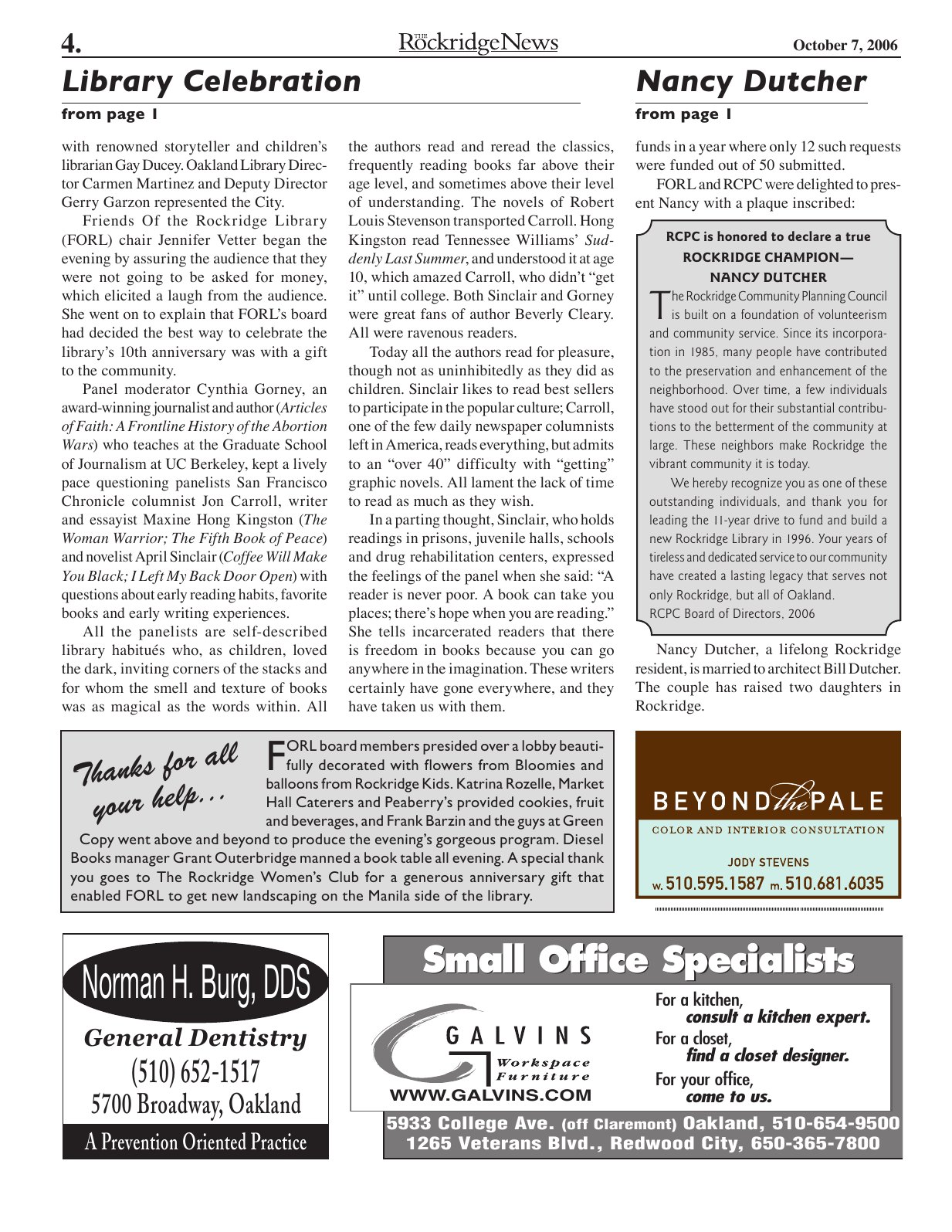 Click to zoom in The Rockridge News, October 2006, page 4