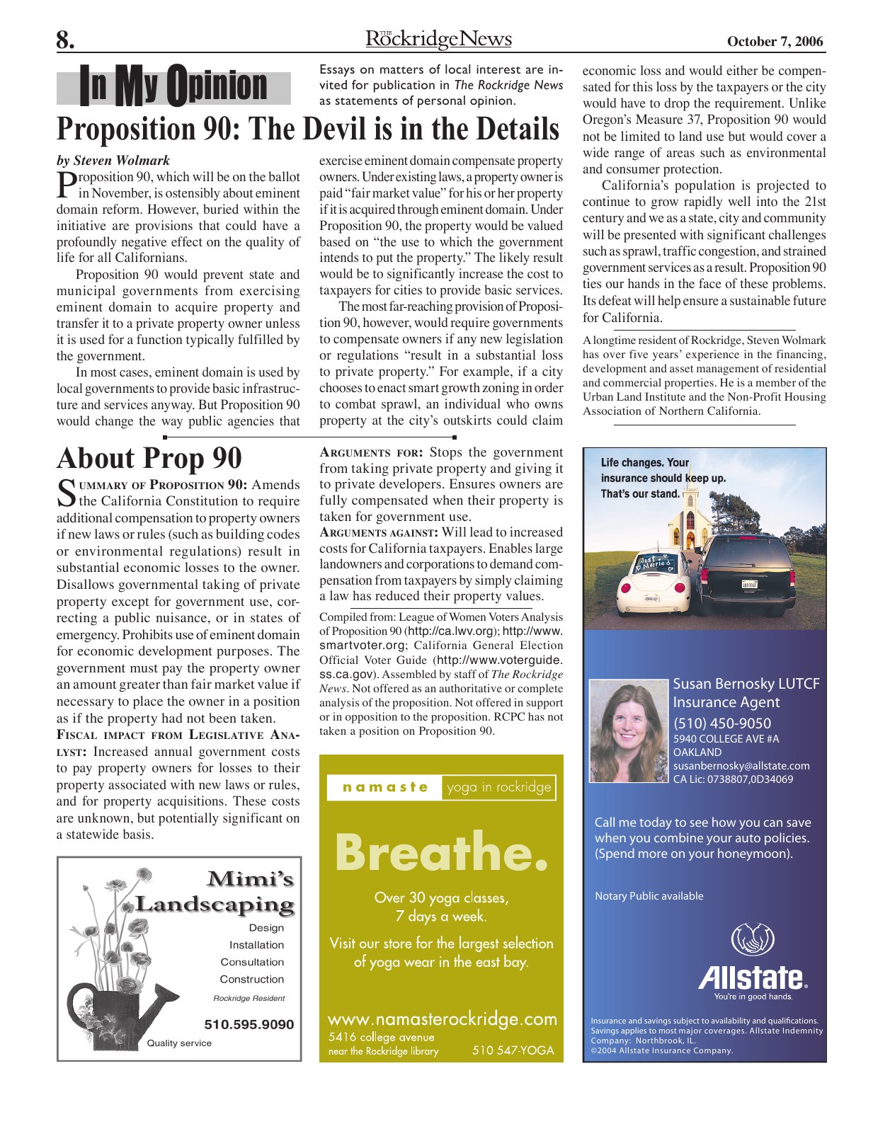 Click to zoom in The Rockridge News, October 2006, page 8