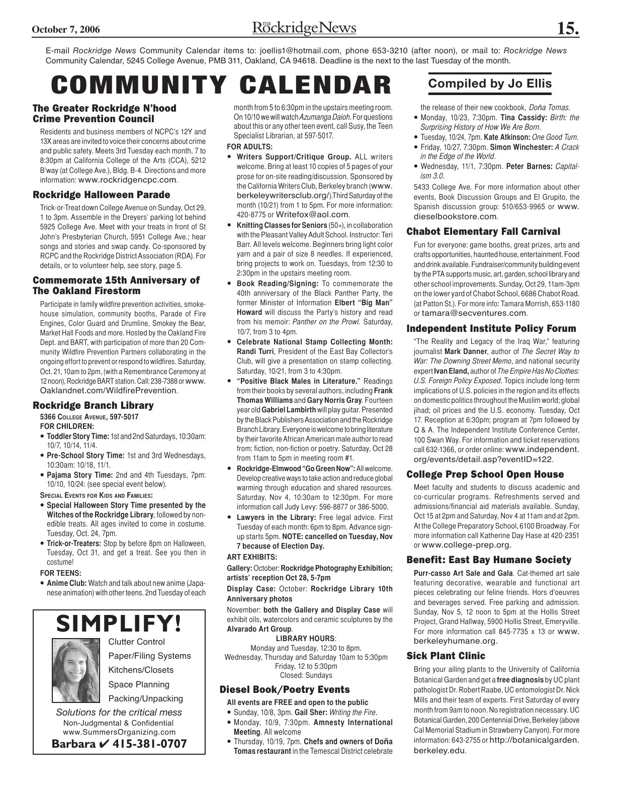 Click to zoom in The Rockridge News, October 2006, page 15