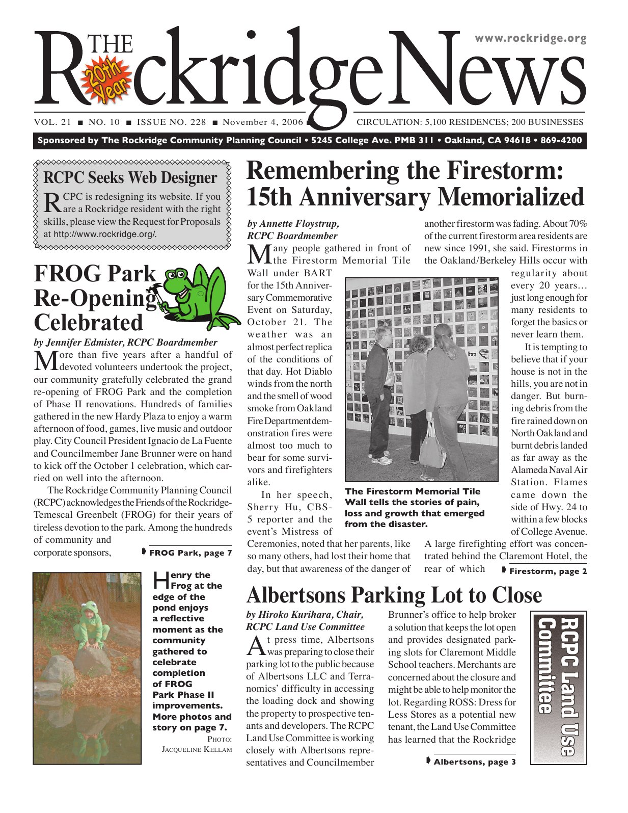 Click to zoom in The Rockridge News, November 2006, page 1