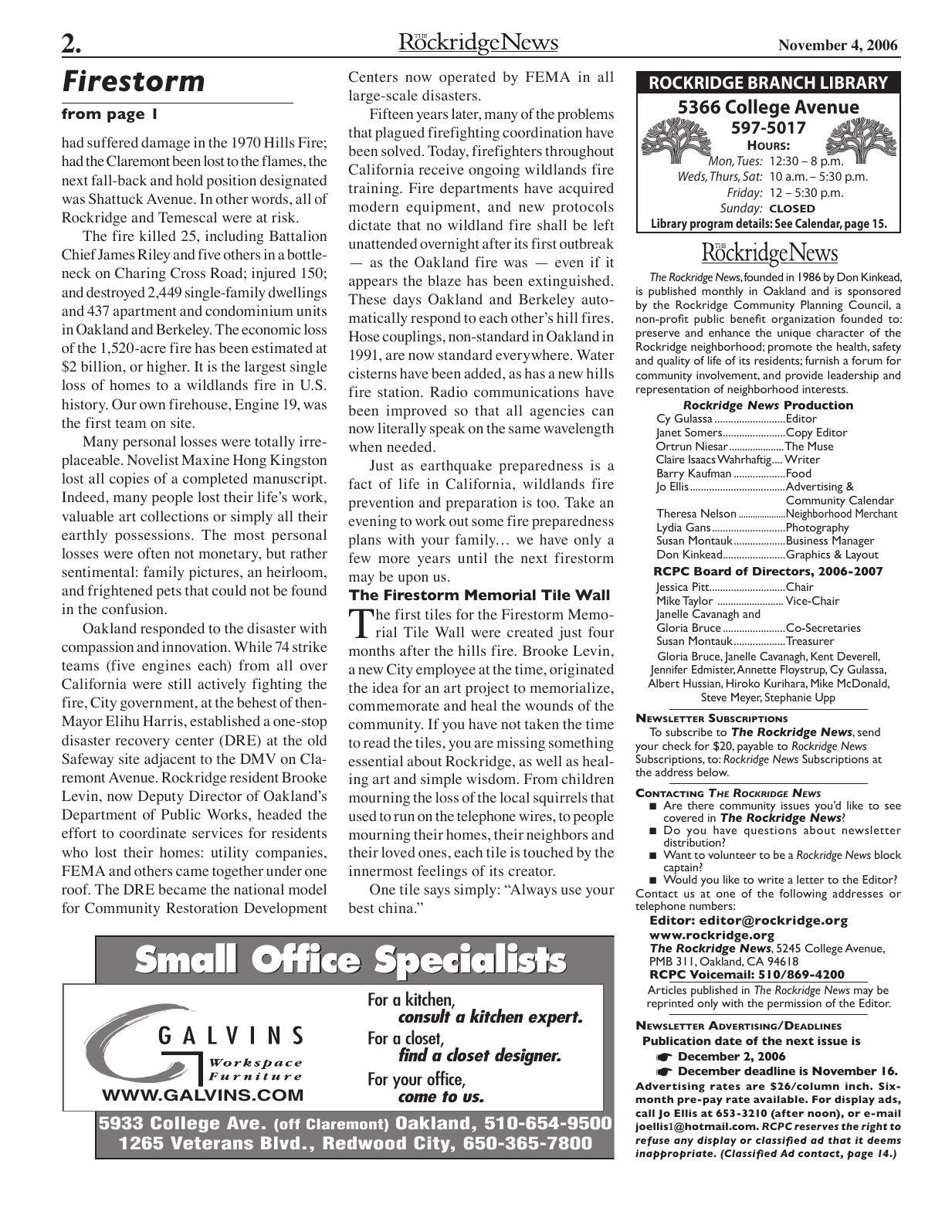 Click to zoom in The Rockridge News, November 2006, page 2