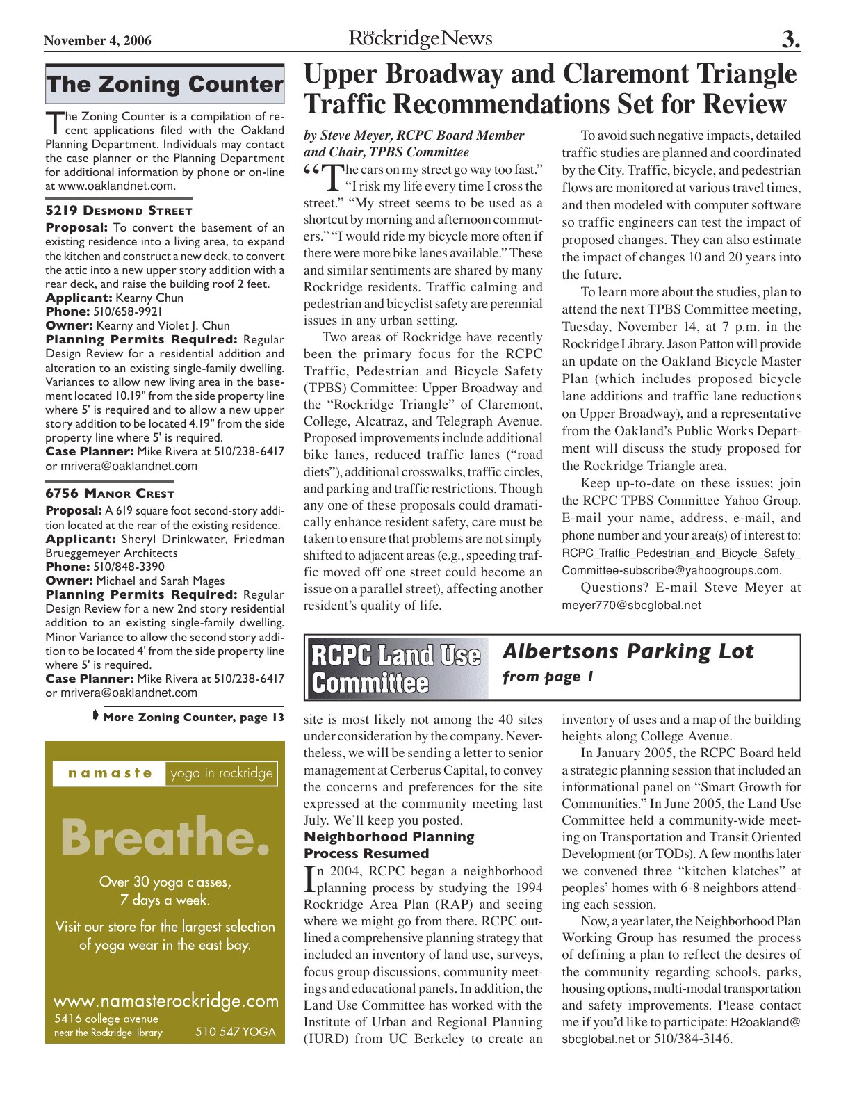 Click to zoom in The Rockridge News, November 2006, page 3