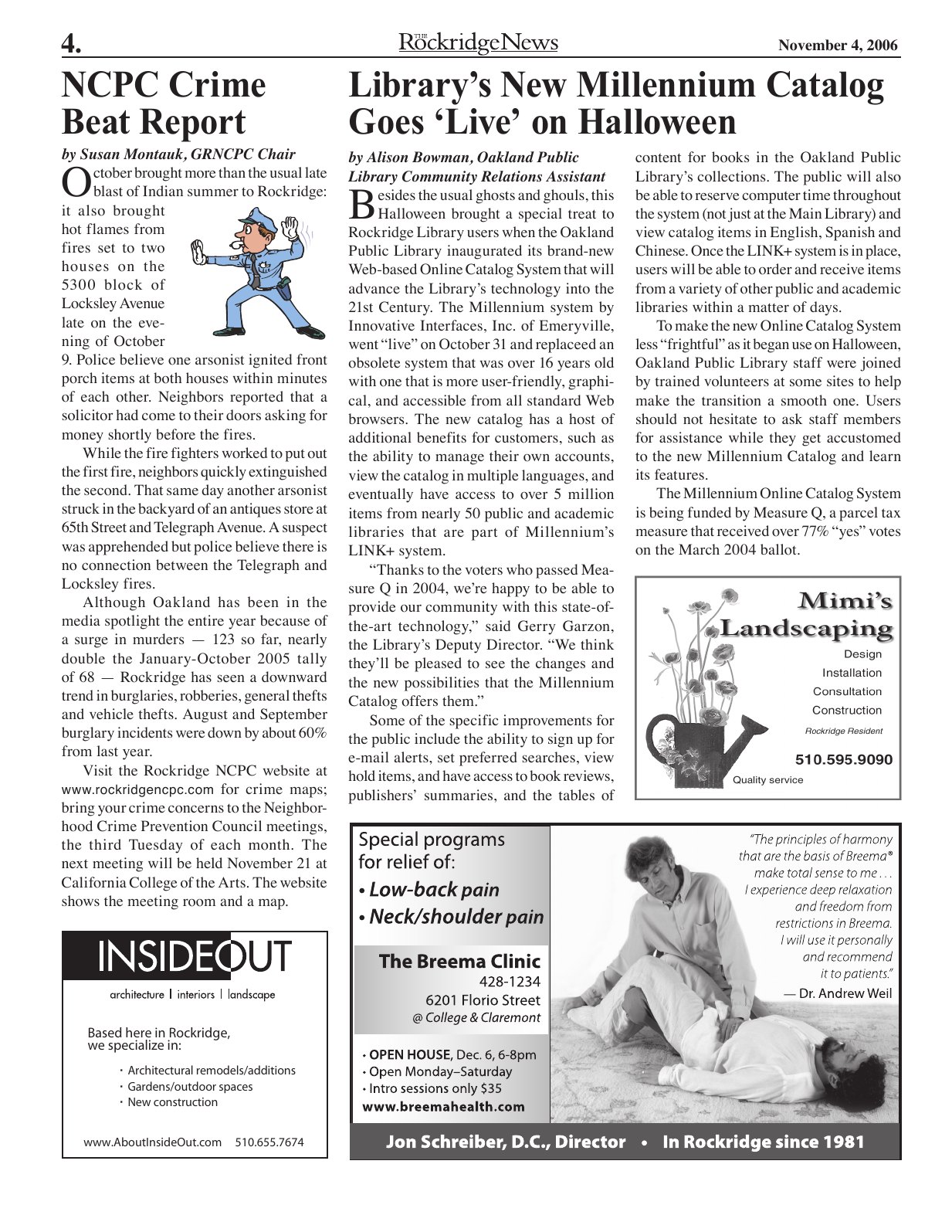 Click to zoom in The Rockridge News, November 2006, page 4