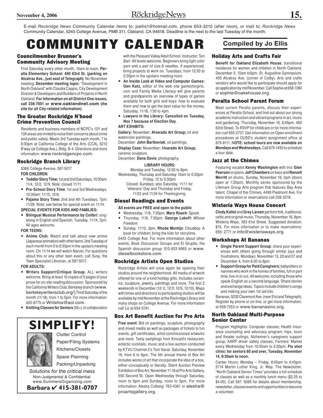 Click to zoom in The Rockridge News, November 2006, page 15