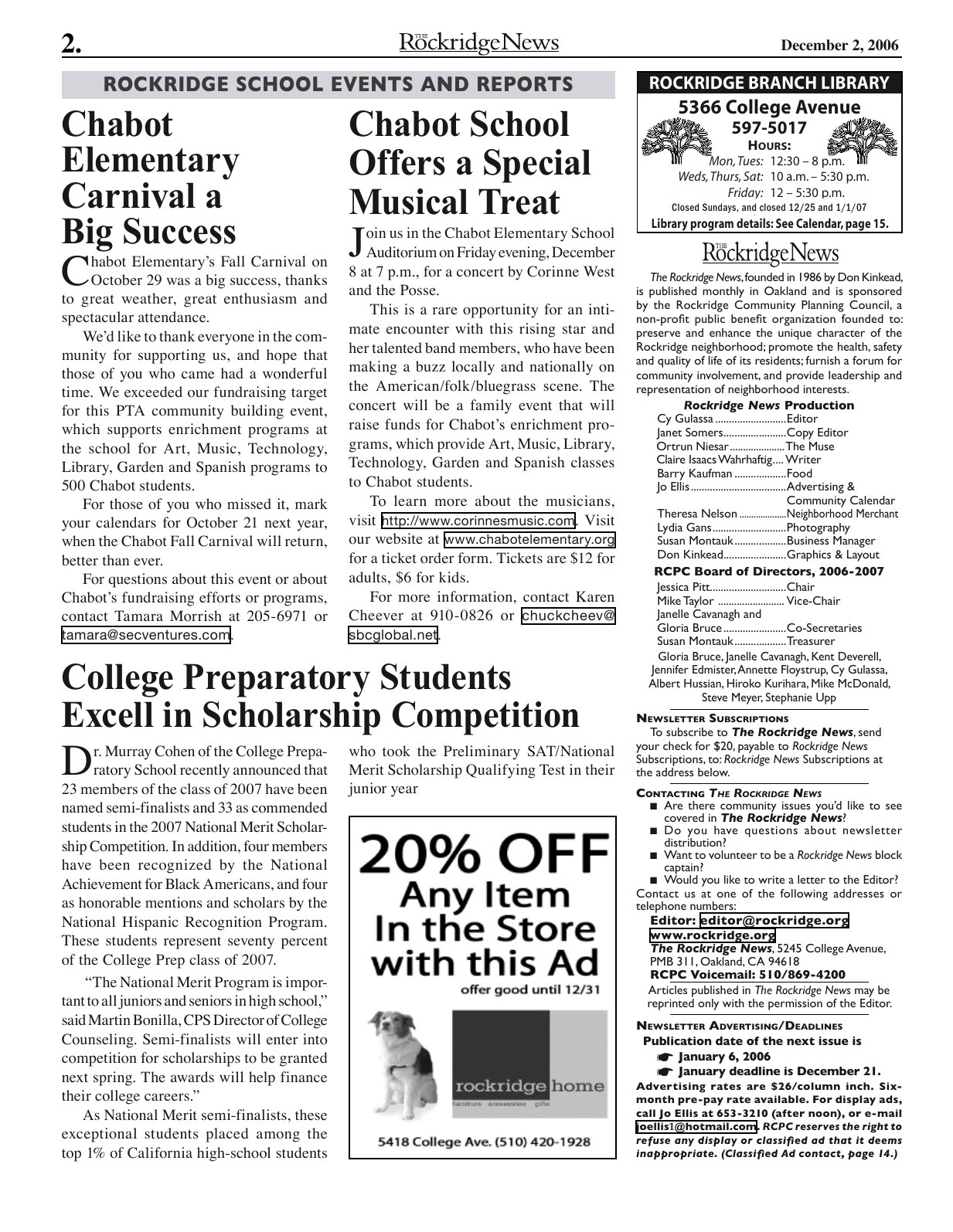 Click to zoom in The Rockridge News, December 2006, page 2