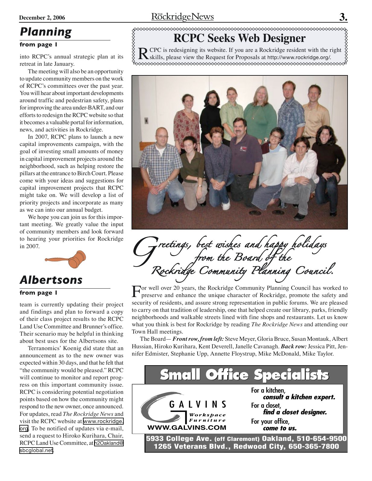 Click to zoom in The Rockridge News, December 2006, page 3