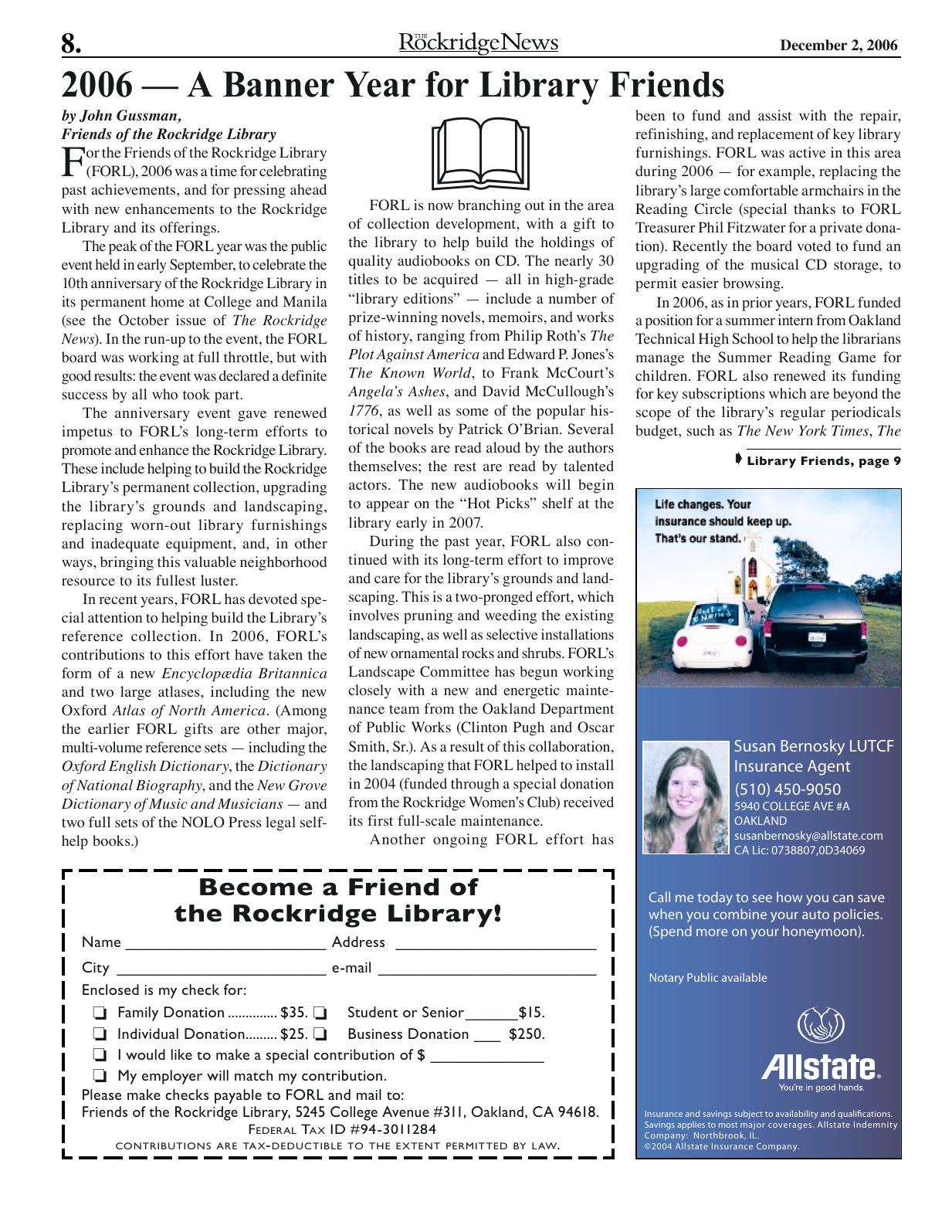 Click to zoom in The Rockridge News, December 2006, page 8