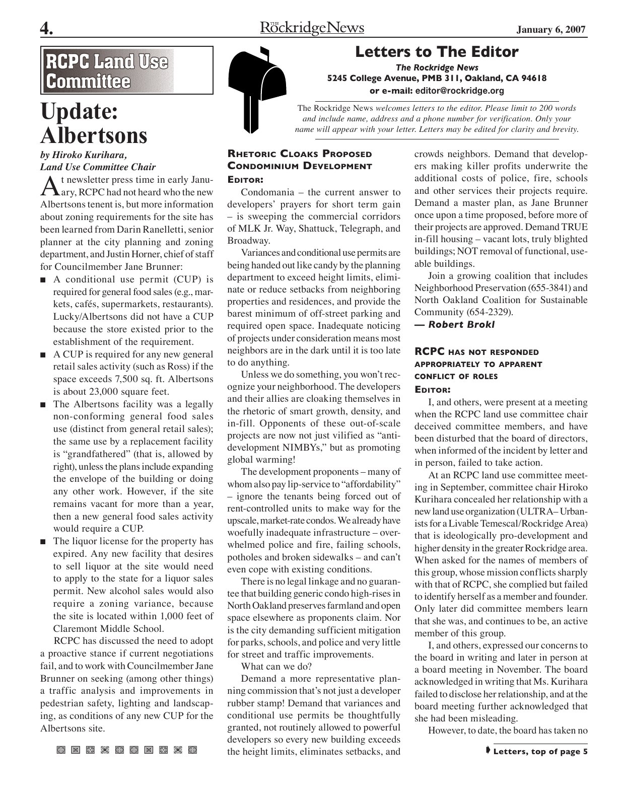 The Rockridge News, January 2007, page 4