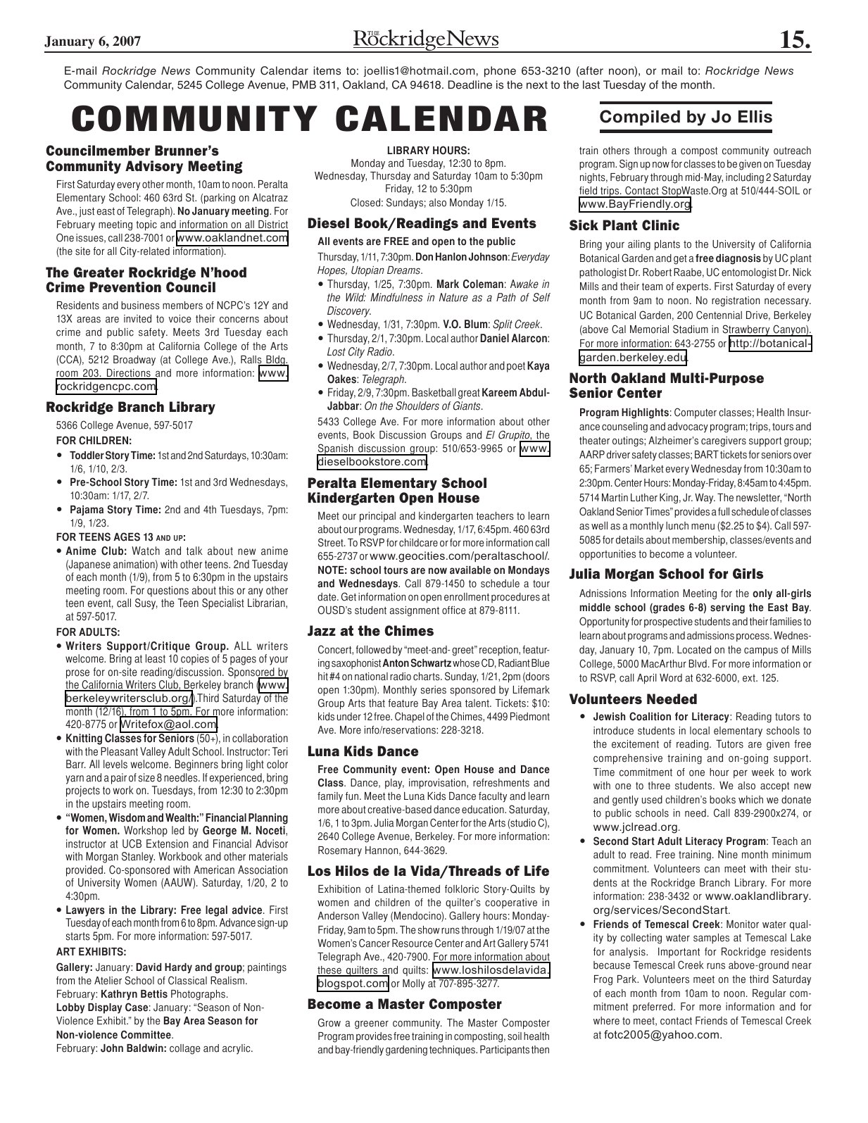 The Rockridge News, January 2007, page 15
