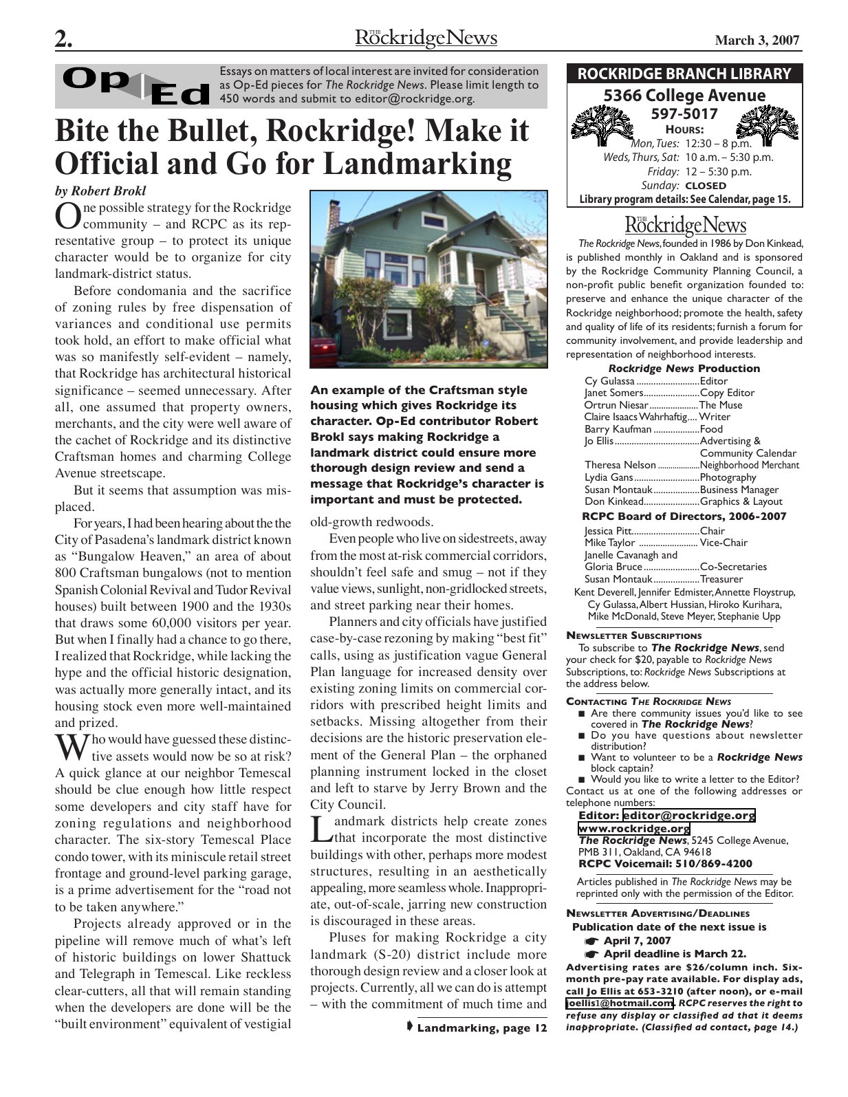 The Rockridge News, March 2007, page 2