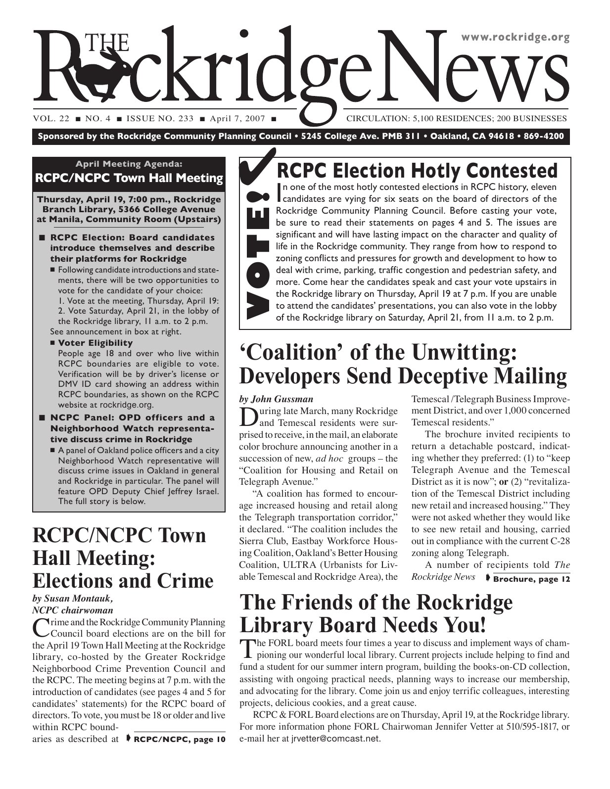 Click to zoom in The Rockridge News, April 2007, page 1