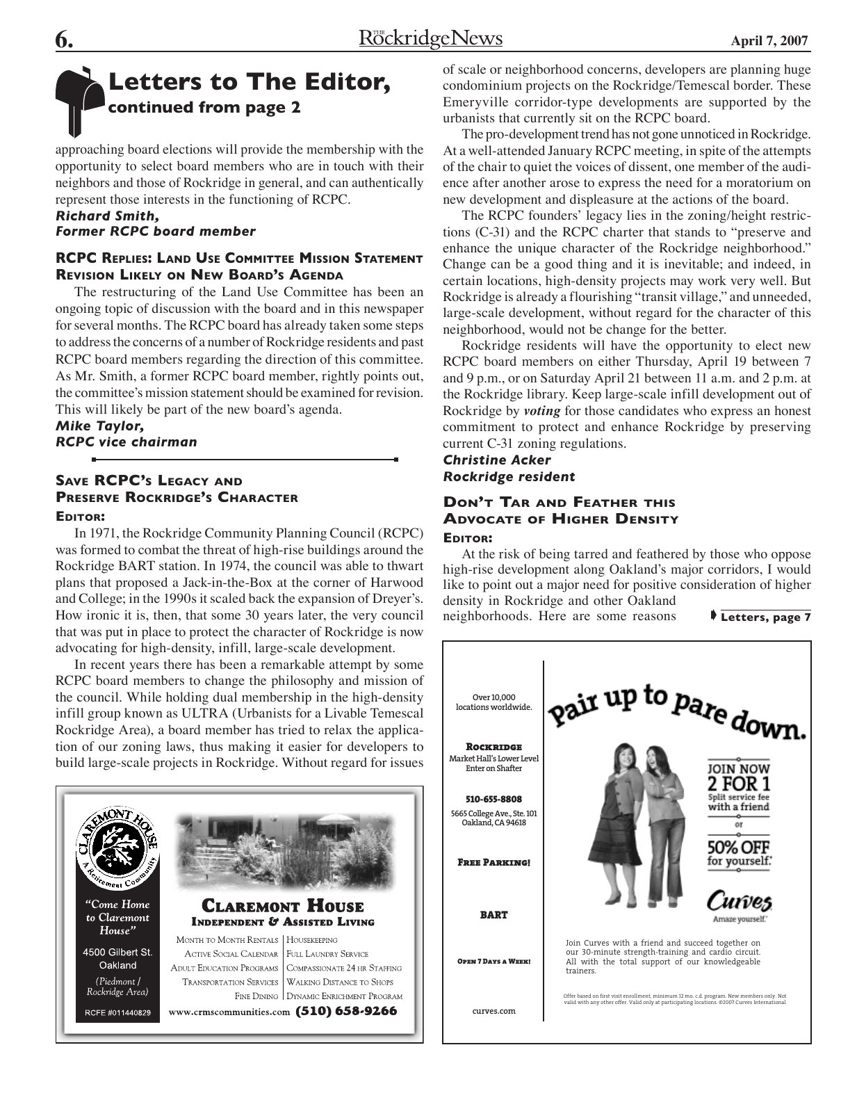 Click to zoom in The Rockridge News, April 2007, page 6