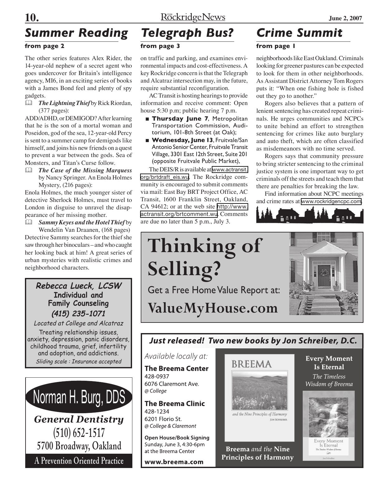 The Rockridge News, June 2007, page 10