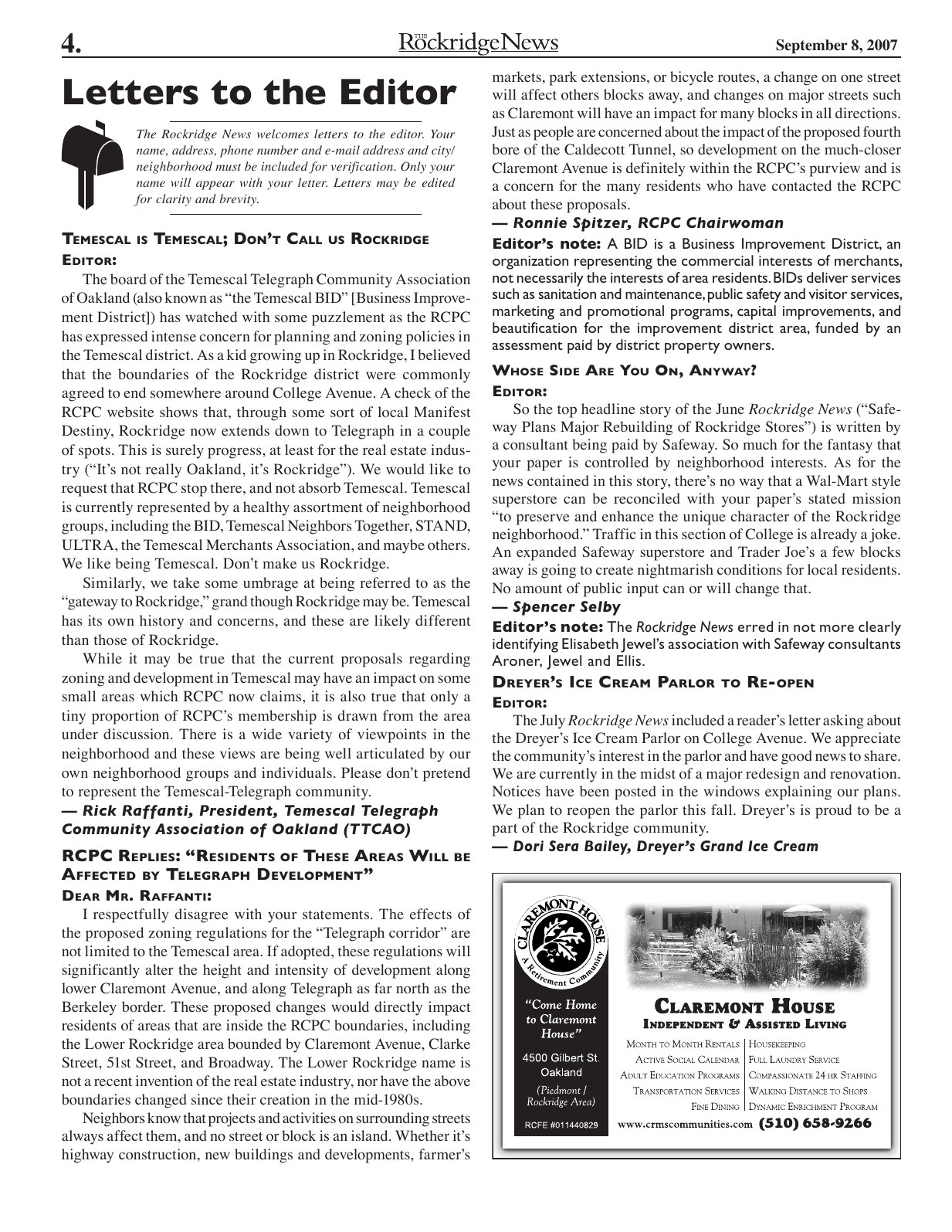 Click to zoom in The Rockridge News, September 2007, page 4